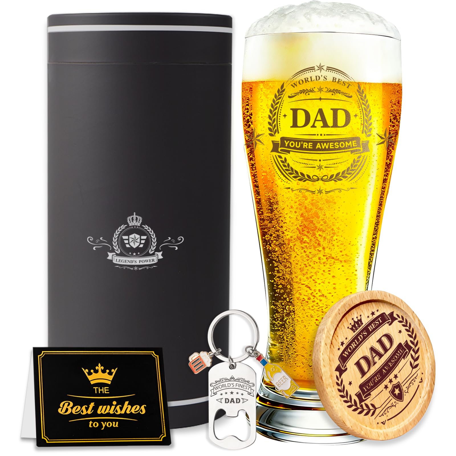 SHXWELL Dad Gifts, Dad Birthday Gifts, Gold Birthday Gifts Dad's Beer Glasses, Personalized Beer Glass, 580ml/20oz Pint Glass, Daddy Gift from Daughter or Son Daddy Gift Ideas for Men