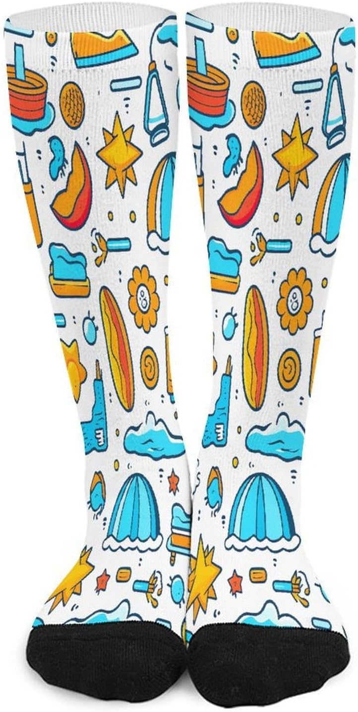 Beach Themed Graphics Crew Socks Calf Socks Athletic Crew Sock