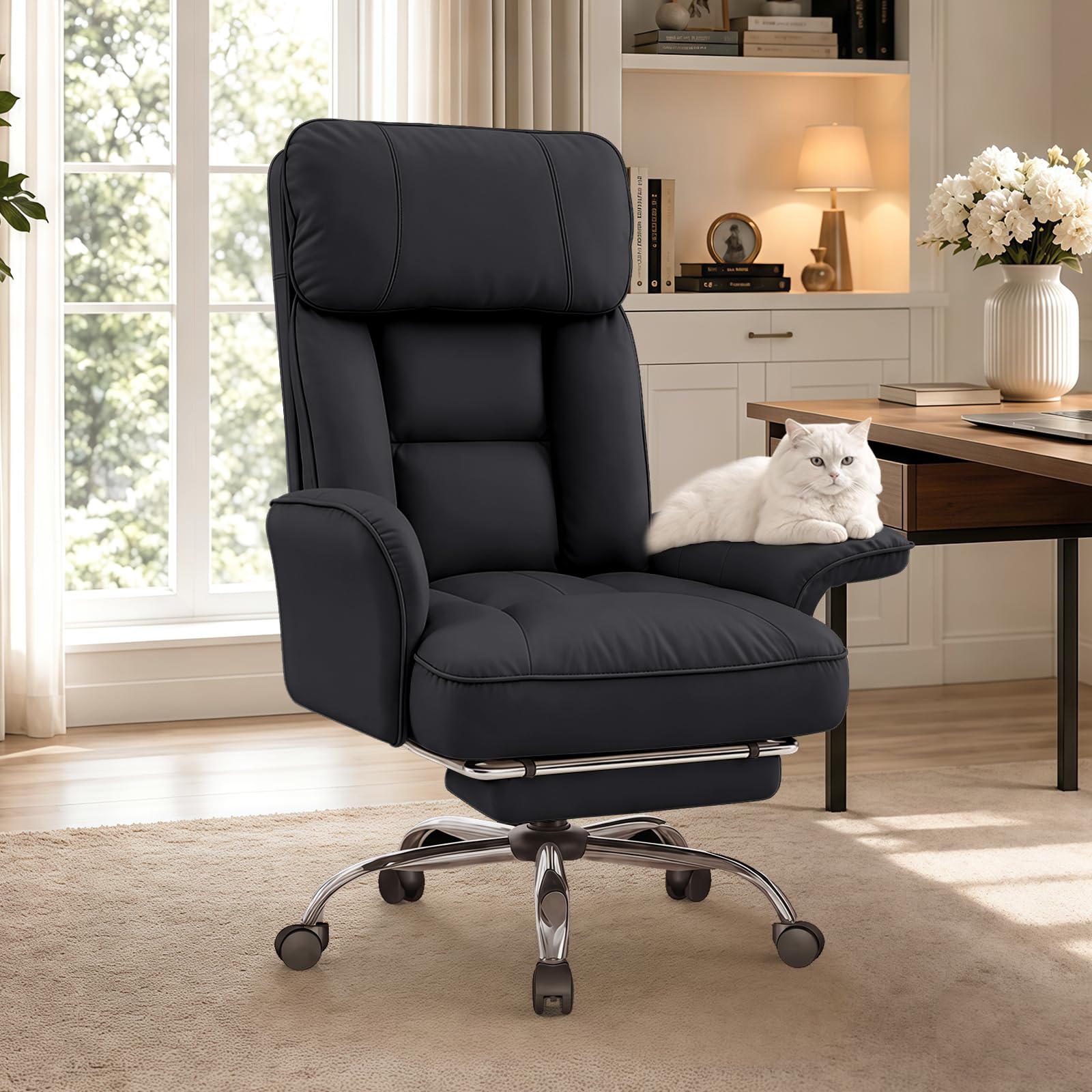 WXJHL Ergonomic Executive Office Chair with Footrest & Adjustable Armrests, High-Back Computer Chairs, Comfortable Desk Chair for Home Office or Desk Work
