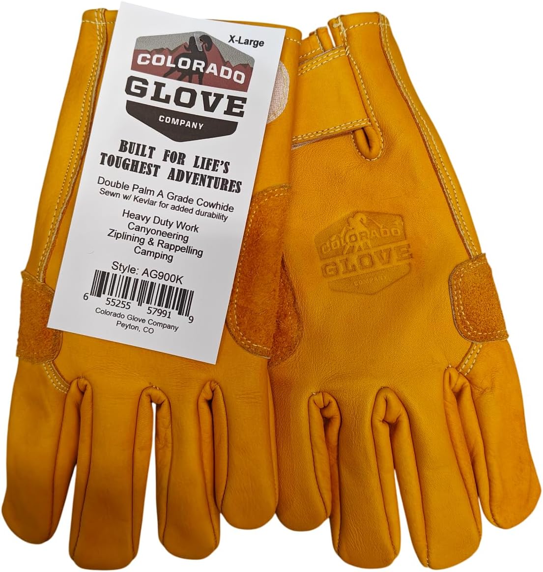 Colorado Glove Company Adventure Gloves for Ziplining, Rappelling, Belay, Canyoneering & Work, Double Palm, Sewn with Kevlar AG900K