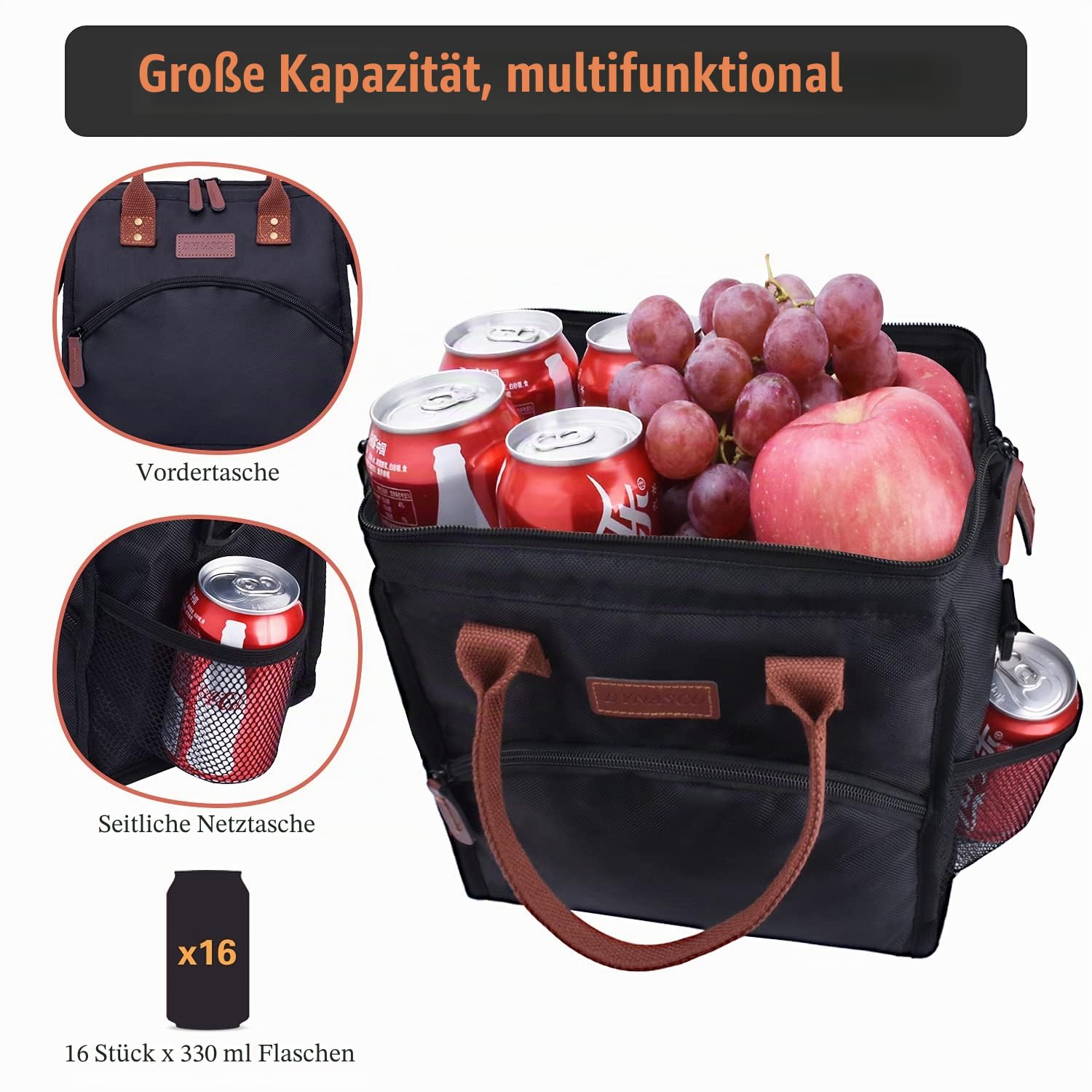 Kühltasche Picknicktasche, ANGGO Grosse Kapazität Kühlbox Lunchtasche Wasserdicht und Auslaufsicher, Cooler Bag Isoliertasche Thermotasche für Strand, Picknick, Ausflüge, Barbecue, Büro