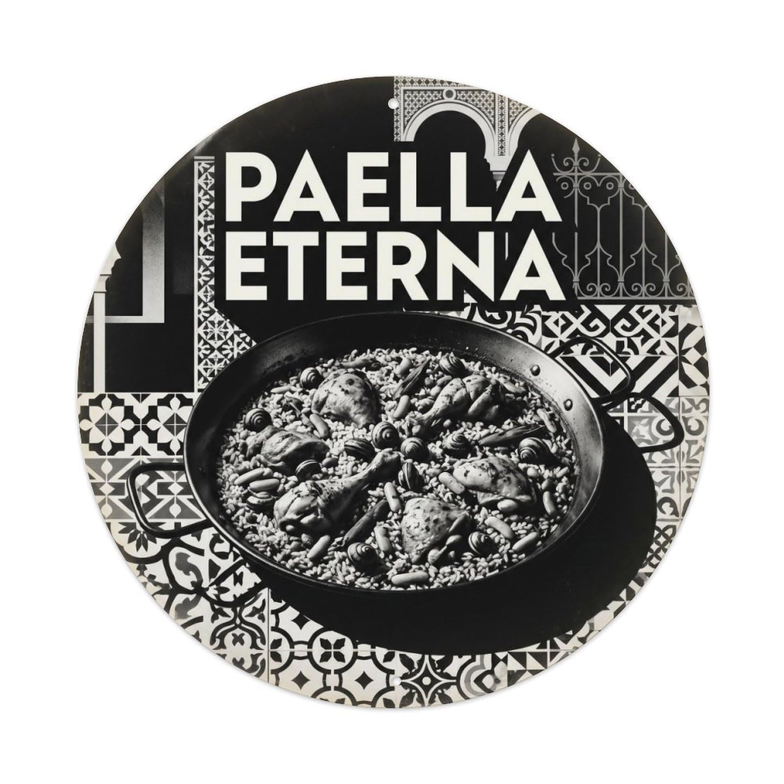 Paella Delicia Monochrome Mediterranean Food Metal Tin Sign