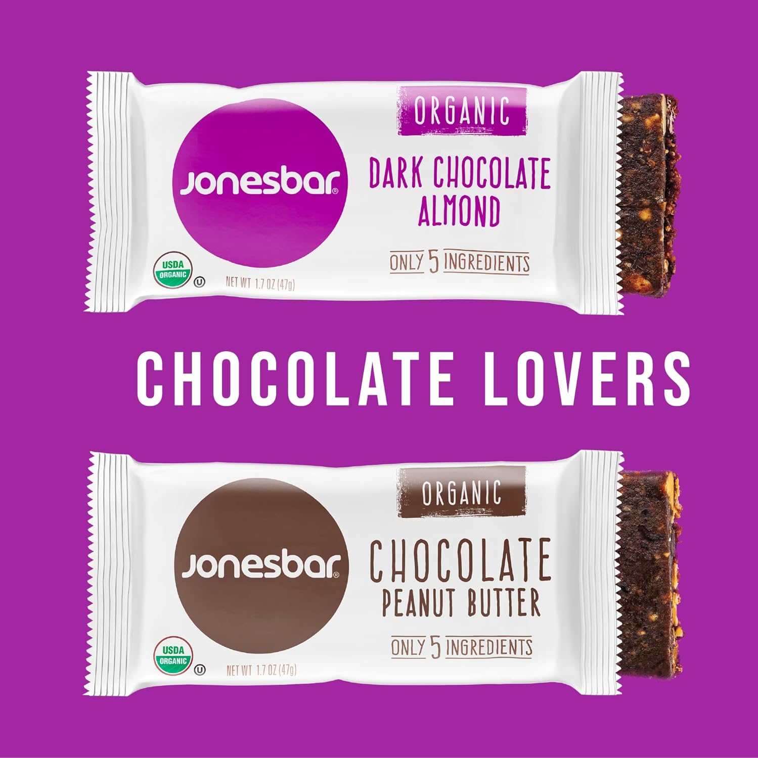 JONESBAR Organic Plant Based Protein Bars | Chocolate Lover 24 Bars| Fruit & Nut Bar, Kosher, Gluten Free, Breakfast Bars, School Snacks, Vegan Snack & Healthy Snacks for Adults and Kids (Pack of 24)