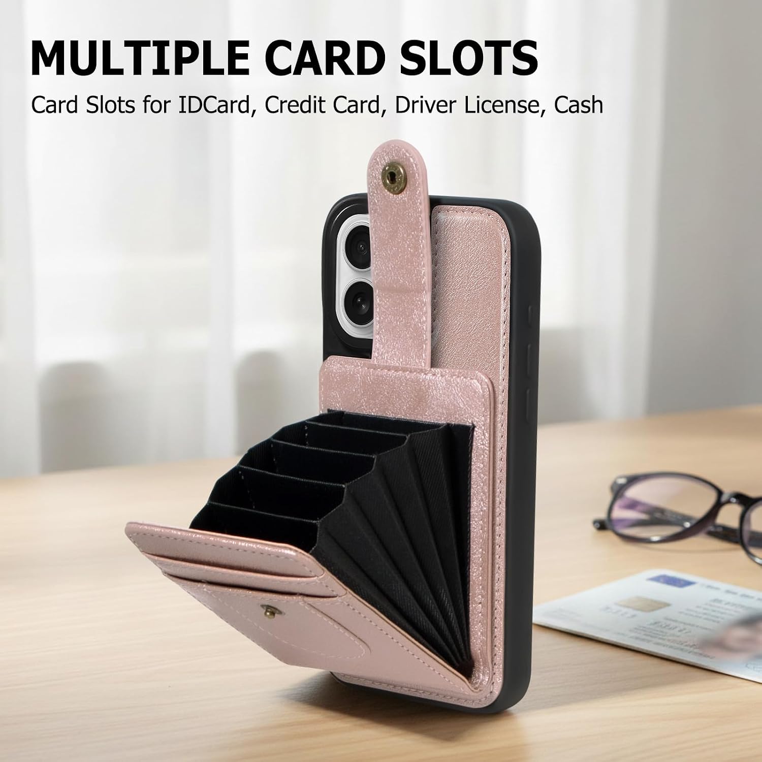 Caseurban Wallet Case for iPhone 17 Compatible with Magsafe, Detachable Card Holder, PU Leather Handbag Phone Purse with Zipper, RFID Blocking Strap Lanyard Kickstand Magnetic Phone Case