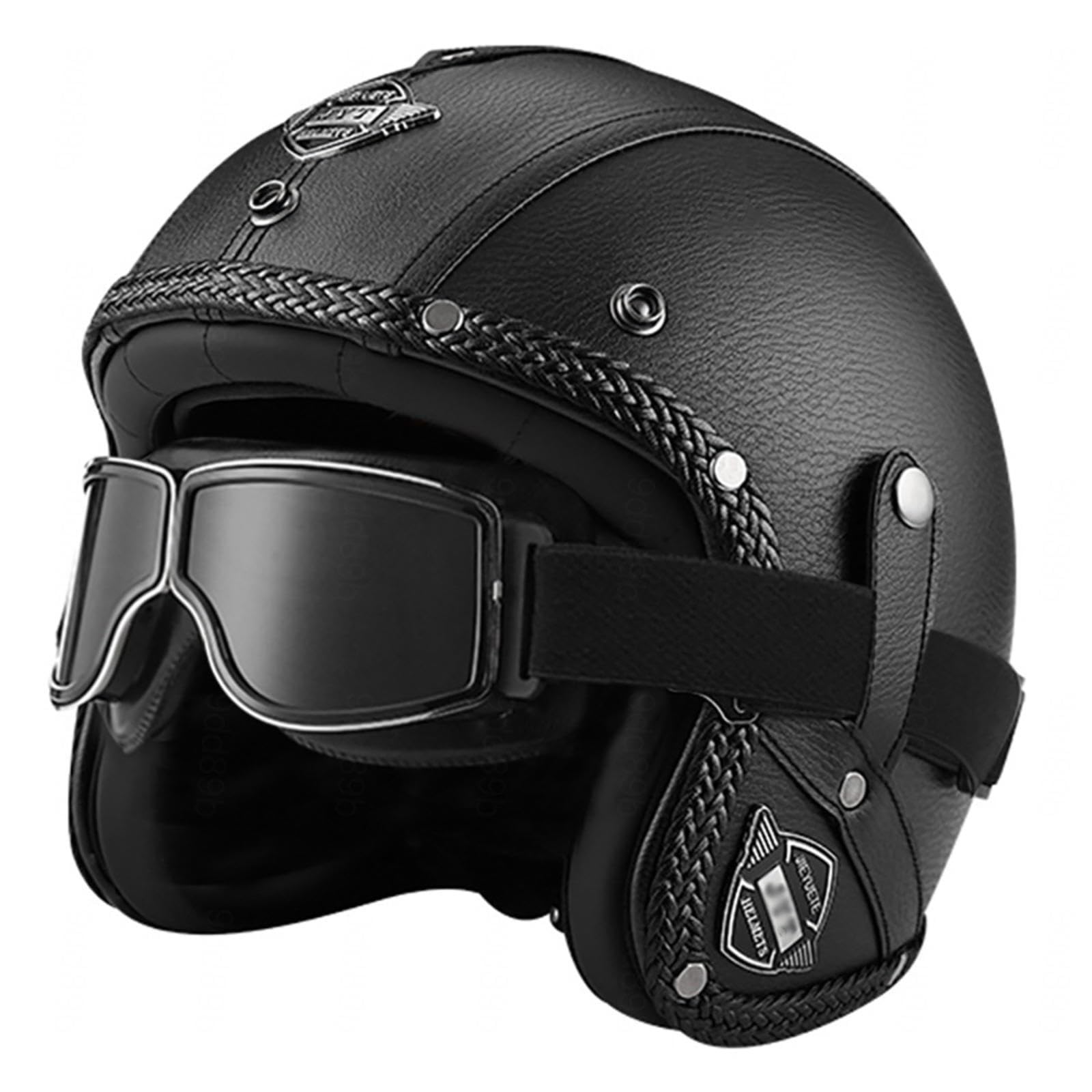 Casco vintage retrò Scooter Casco jet ciclomotore Casco mezzo casco in pelle 3/4 con visiera Casco aperto per uomo e donna Certificazione DOT ECE