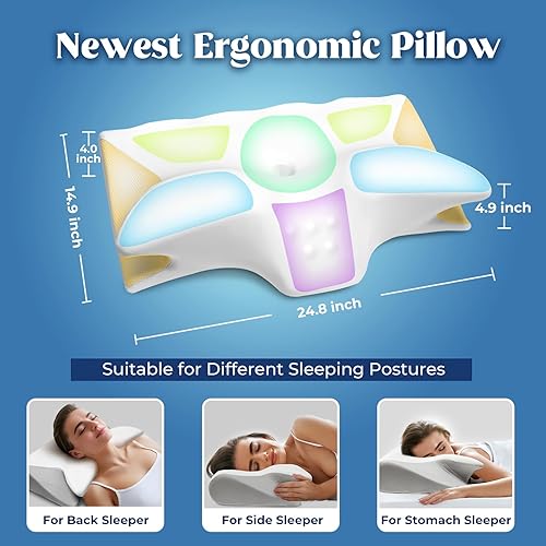 Miniatura 5 de Almohada cervical para aliviar el dolor de cuello, almohadas de espuma viscoelástica de contorno refrescante, soporte ergonómico sin olor, almohada