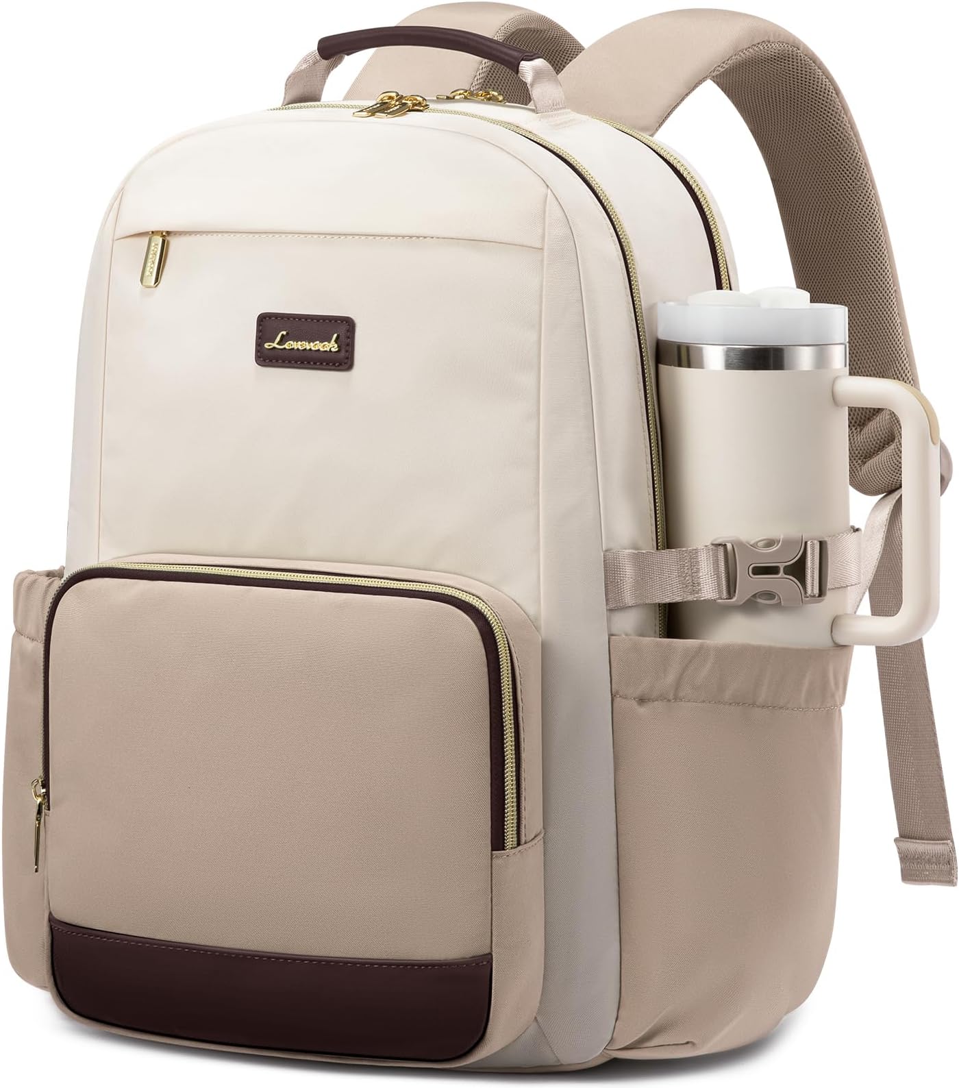LOVEVOOK Laptop Backpack for Women with Pouch Pocket for Large Capacity Cup,18 Inch Laptop Computer Bag Travel Backpack Purse,Waterproof Work Business College Teacher Backpack,Beige-Nude-Logam Plum