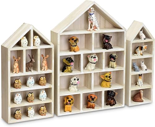 Miniatura 9 de Ikee Design Caja de madera con forma de casa para cubículos de sombra de exhibición, organizador de almacenamiento para mini figuras, juego de 3