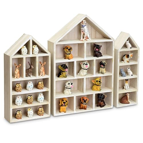 Ikee Design House-Shaped Wooden Shadow Cubby Box Display Shelf Organizer Storage Shadow Box for Mini Figures, Set of 3, Wash White Color, 10 W x 2 1/4 D x 15 H in - 4) White