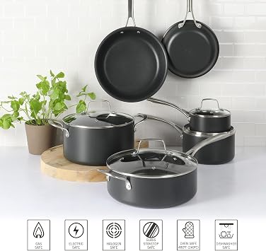 Martha Stewart Bosworth 10 Piece Hard Anodized Nonstick Aluminum Cookware Set - Black