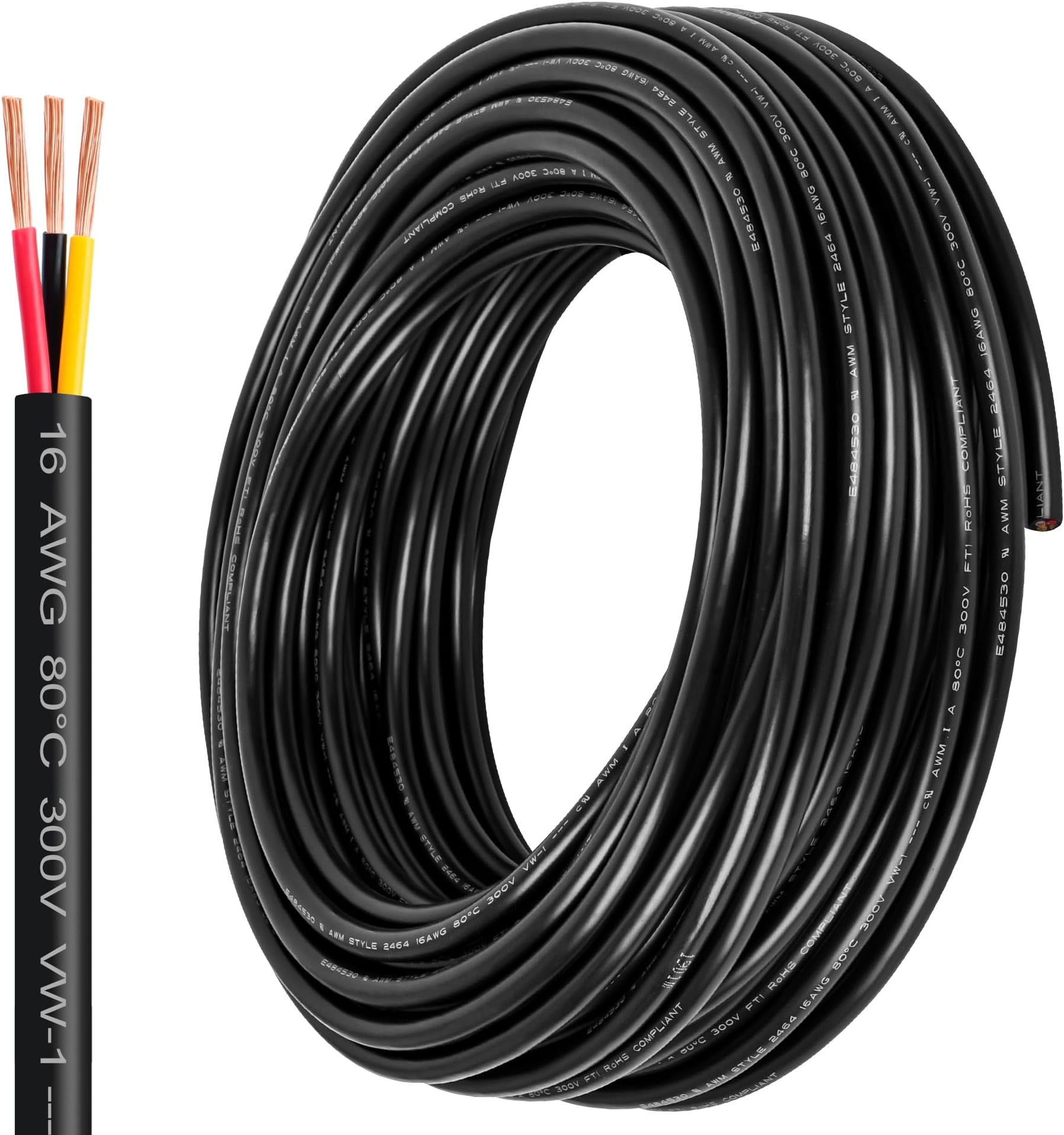 16 Gauge Wire 3 Conductor,16 AWG Electrical Wire Stranded PVC Cord Oxygen-Free Copper Cable,26FT 3 Core Pure Copper Flexible Cable Wire for LED Lamp Lighting Strips Automotive (16AWG-3C, 26FT)…