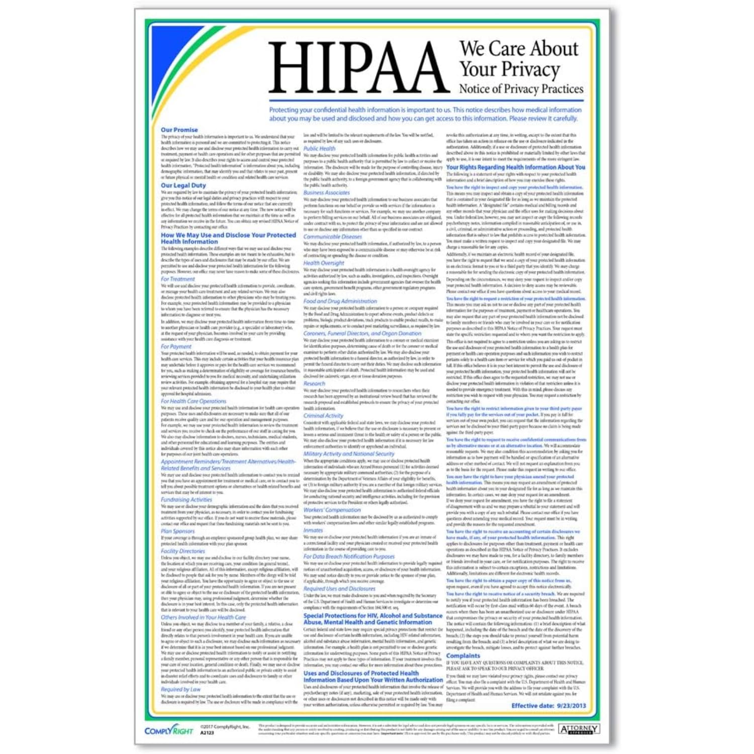 ComplyRight HIPAA Notice of Privacy Practices Poster | 12” x 18” | Healthcare Poster