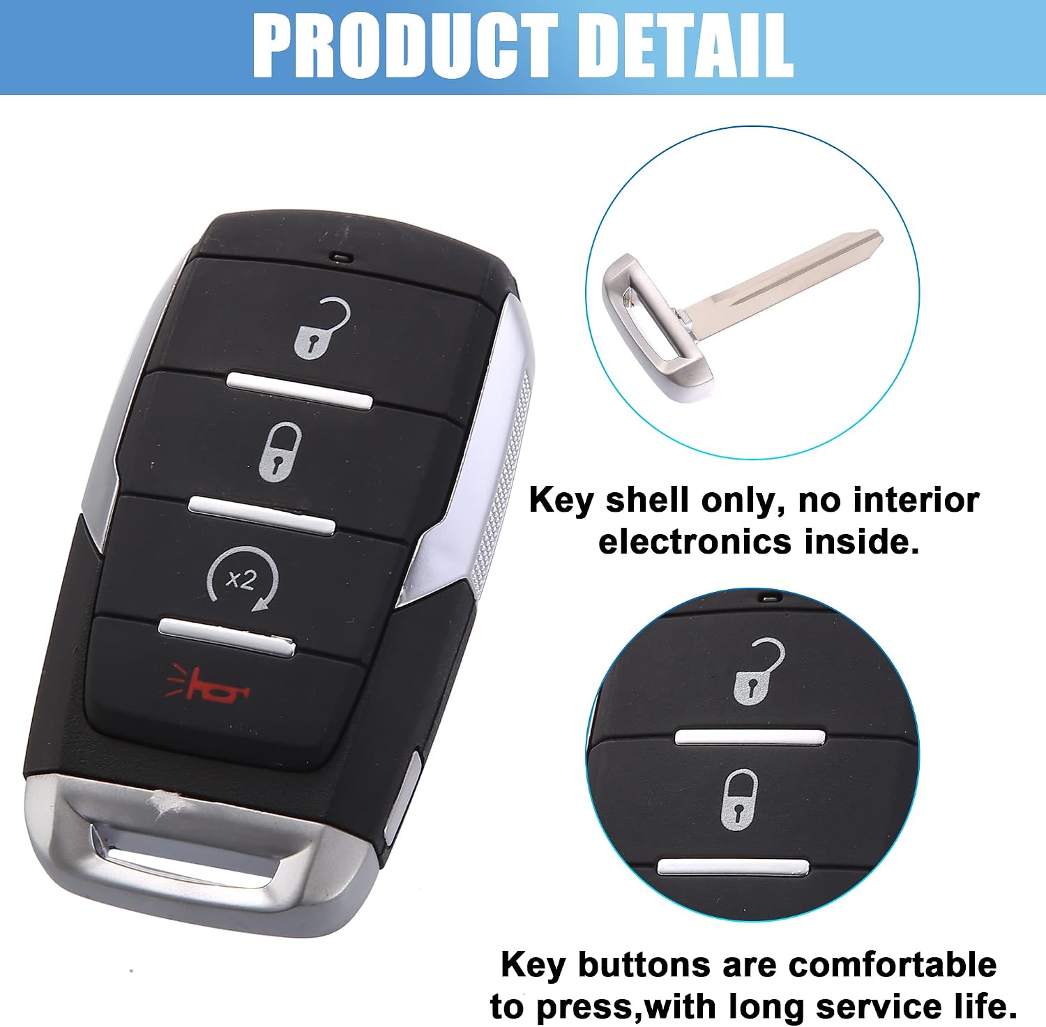 X AUTOHAUX 68291687 Car Key Fob Shell 4 Button Remote Control Key Case Shell Keyless Entry Housing Replacement Black for Ram 1500 2019-2021