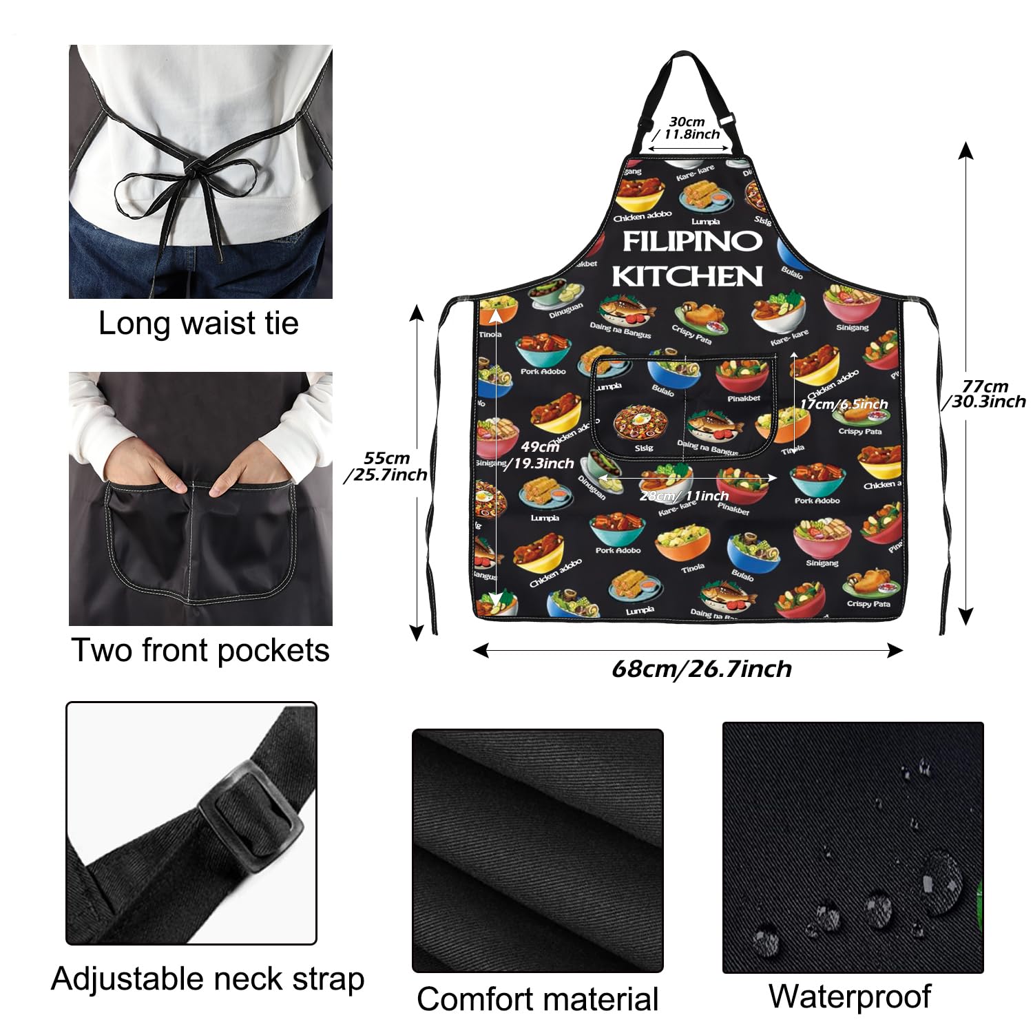 PXTIDY Filipino Food Cooking Apron Filipino Cuisine Gift Philippines Vacation Gift Philippines Kitchen Apron With Pockets