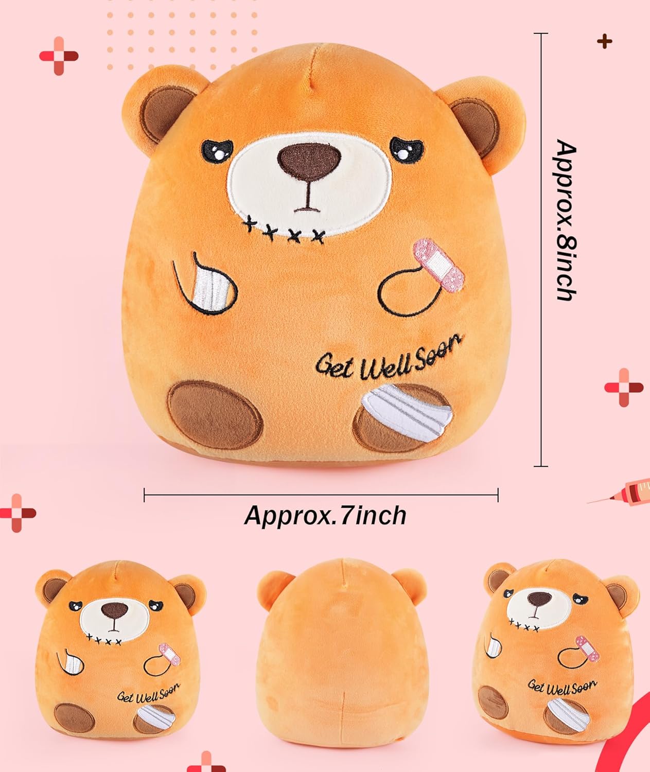 Get Well Soon Gift Bear - Teddy Bear Stuffed Animals with Band-Aid, Kids' Pillow Cushion, Gifts for Patient Girls Boys, Light Brown, 8 Inch - Image 3