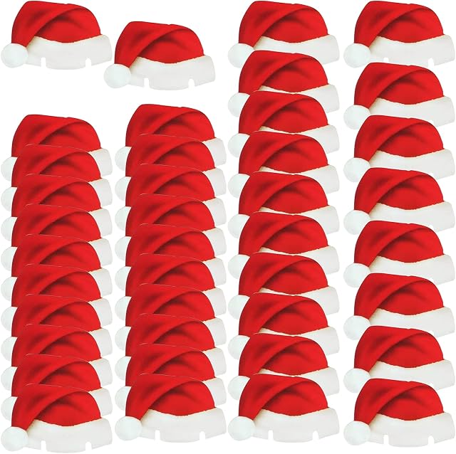 Yuzhou 40 PCS Christmas Santa Hat, Christmas Wine Glass Decorations Cup Cards Mini Santa Hats for Crafts Christmas Table Decoration Champagne Glass Decorations for Goblet Bottles Christmas Party