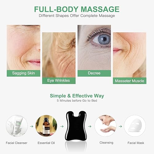 Vista 18 de airogym Herramienta de masaje Guasha, tabla de piedra natural Gua Sha, 4 piezas de piedra Guasha Scraping juegos de masaje para SPA acupuntura