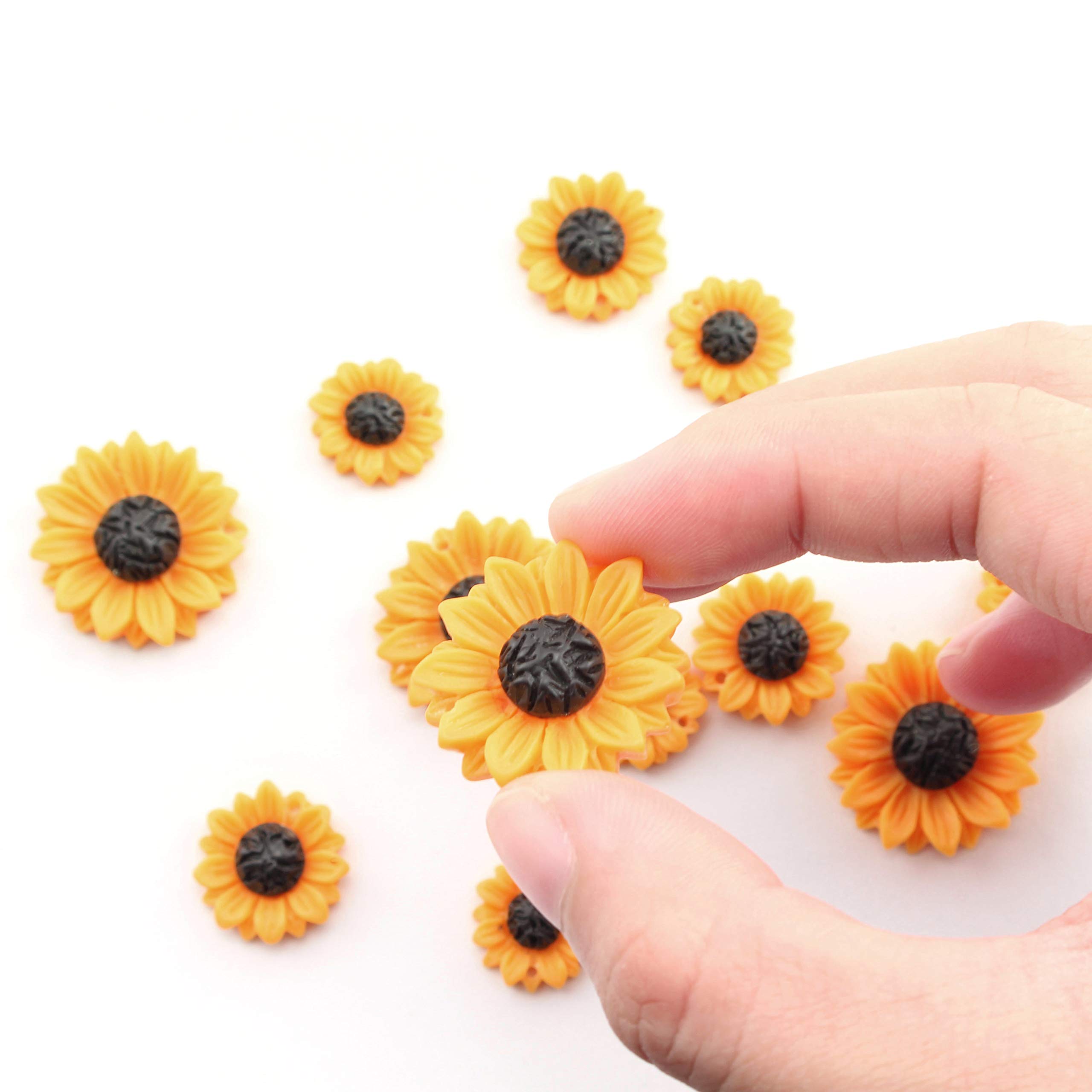NX Garden 12PCS Yellow Sunflower Girasoles Daisy Flowers Resin Flatback Cabochon With Hole For Necklace Earrings Ring Bracelet Handmade DYD 3 Size