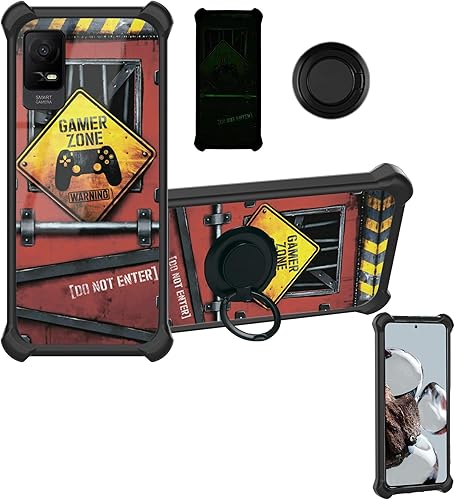 TCL ION V - Funda para teléfono T607DL, compatible con TCL ION X (policarbonato duro + silicona suave), soporte de anillo, efecto luminoso, YGH-JGP