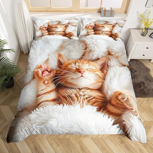 Feelyou Juego de funda de edredón con estampado de gatos y mascotas en 3D con temática de animales para niños, niñas y adolescentes, decoración de