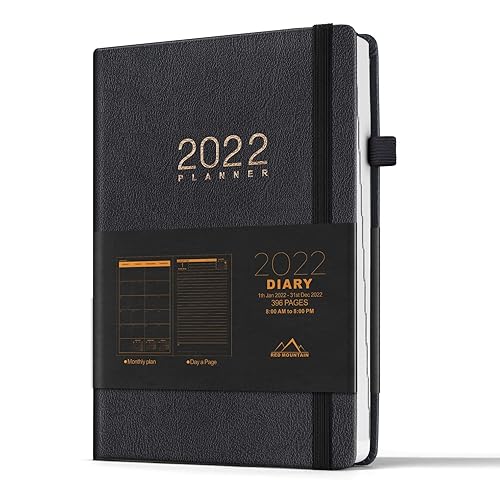 RED MOUNTAIN - 2023 Agenda A5 Diary Planner, One Day to Page( 365-page daily plan and 24-page monthly plan), Pen Loop and Inner Pocket, Hardback Cover Black