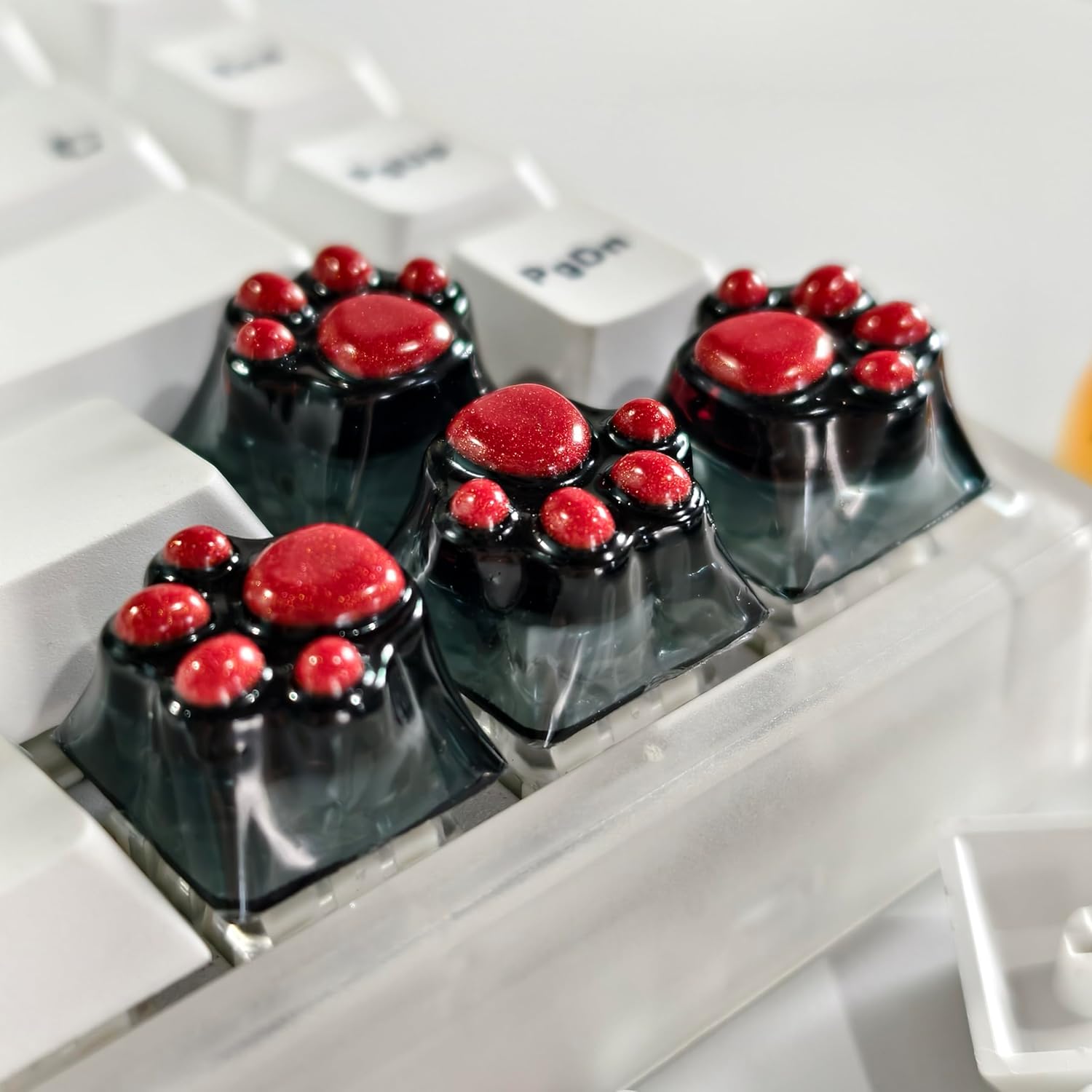 Drip Glue Keycap Cute Cat Claw Novelty Backlight Keycaps DIY ESC Keycap Replacement for Cherry MX Mechanical Keyboard (4Keys Red Black)