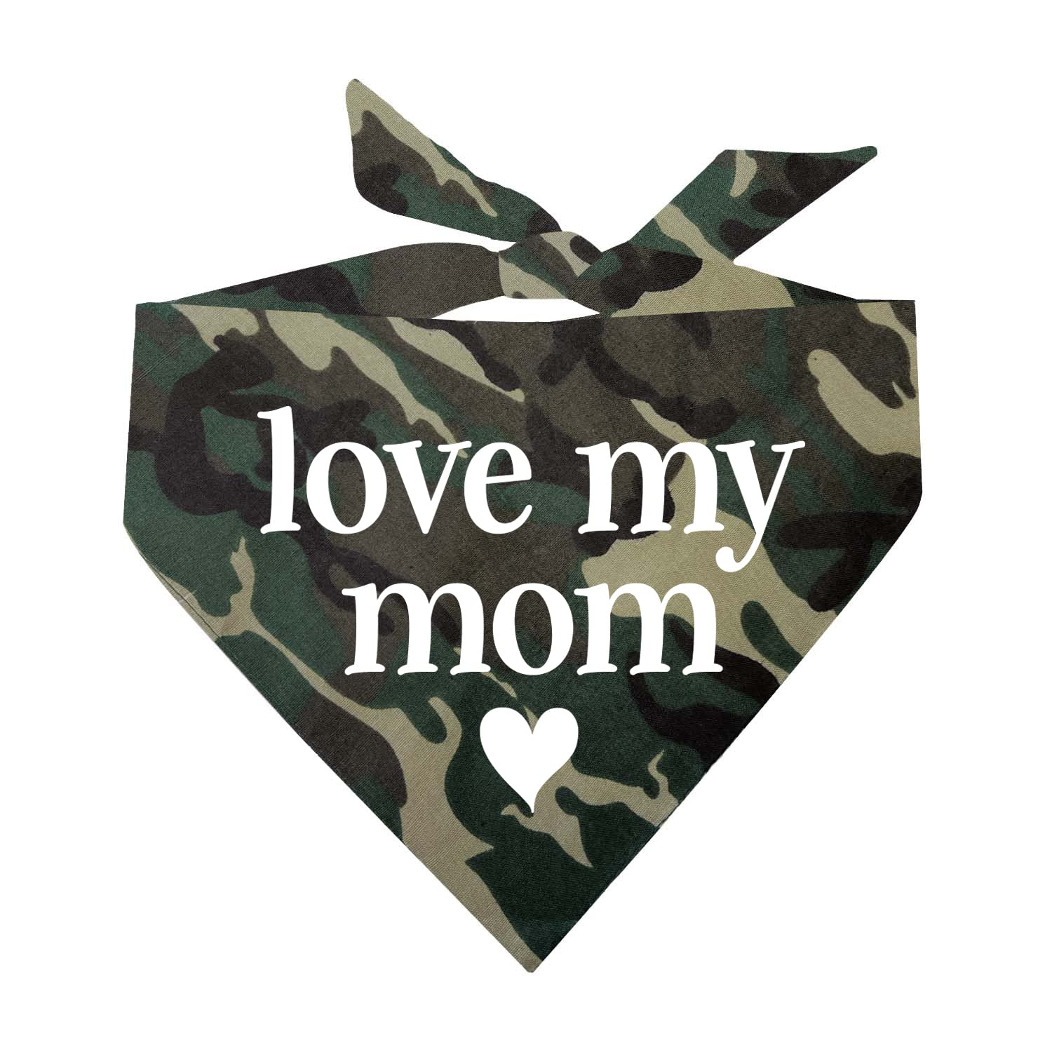 Love My Mom Dog Bandana | 100% Cotton | Made in USA for Mom | Valentine's Day | Prop Photoshoot |Camo, X-Small (429)