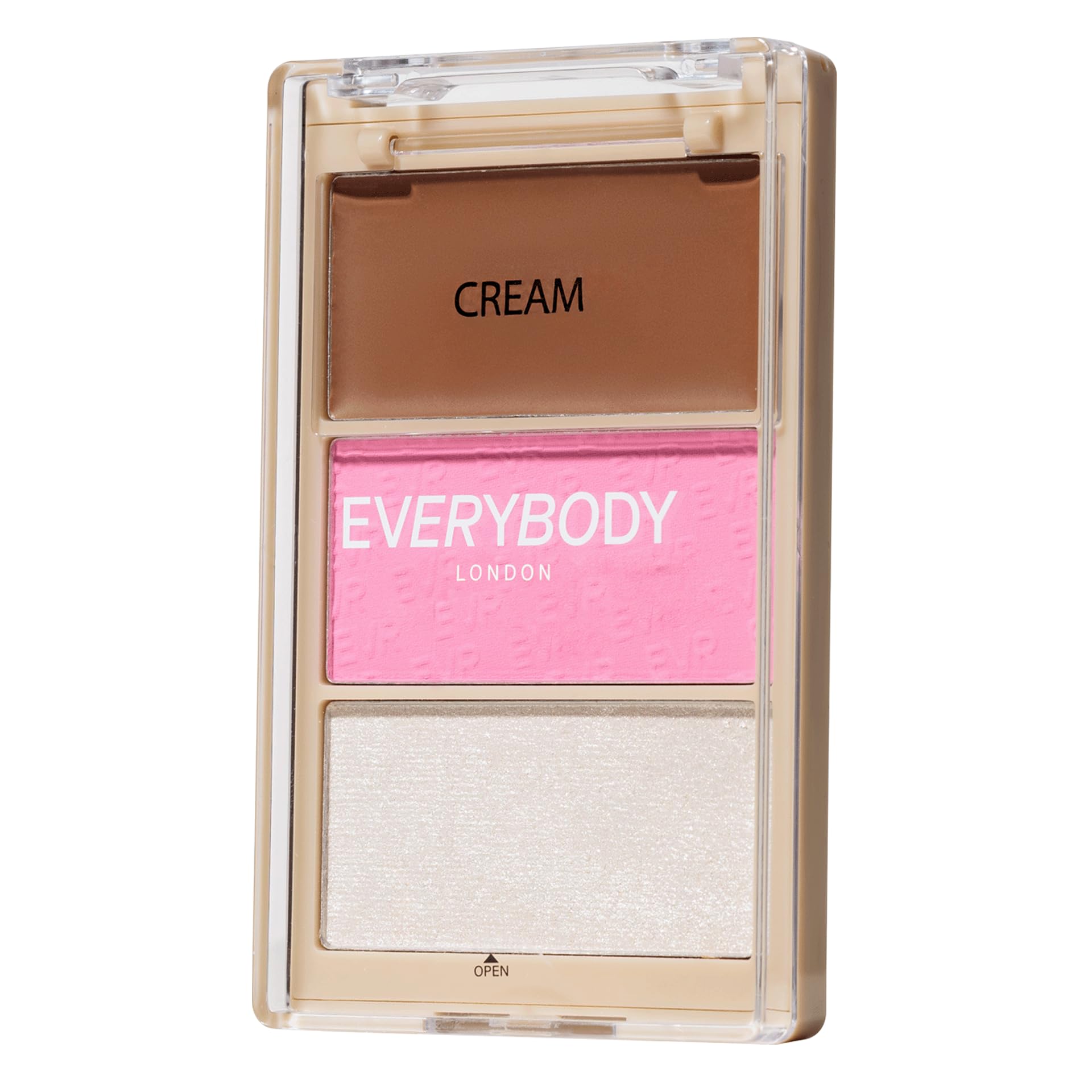 EVERYBODY LONDON Trio Face Blush Me Baby Paleta do konturowania twarzy z wypiekanym różem i rozświetlaczem, kremowym bronzerem Paleta 3w1 do makijażu