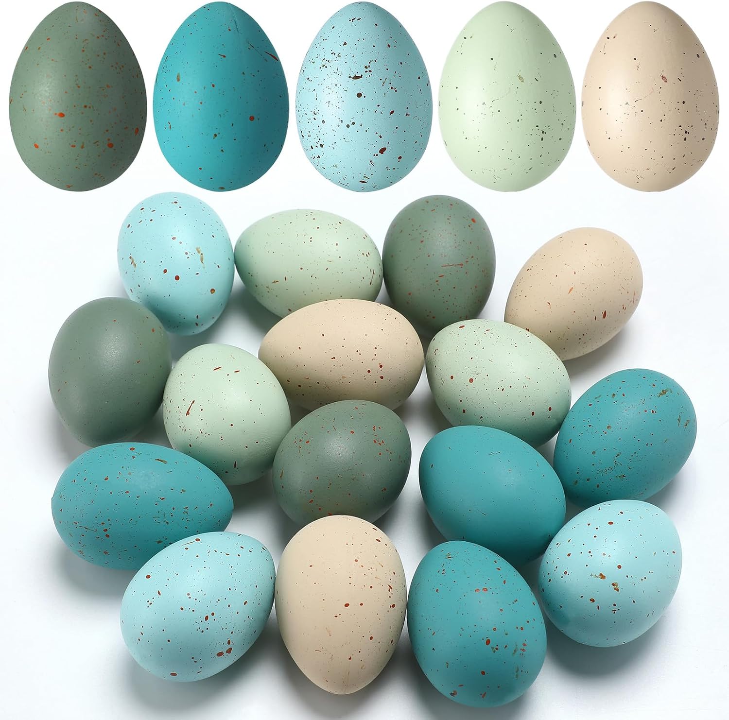 SiliFine 16 Pcs Easter Speckled Eggs 2.4 Inch Plastic Speckled Eggs Bowl, Vase Filler for DIY Spring Displays and Easter Decorations (Pink,Blue,Yellow,Light Blue)