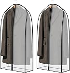 Zilink Breathable Fur Coat Storage Bags 60" Dress Bags for Gowns Long Dust Covers for Hanging Clothes with 7" Gussted Wrinkle Free for Leather Jacket Fur Coat Puffy Dress Storage, Set of 2
