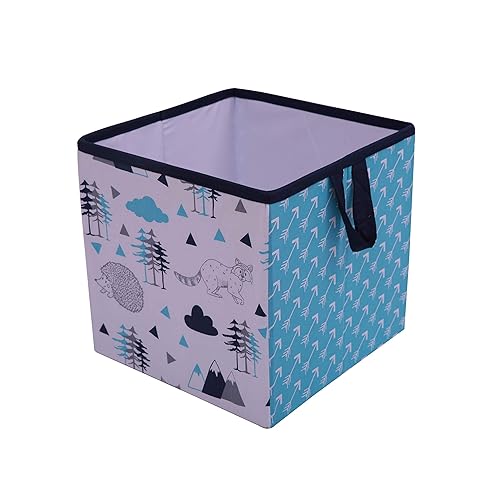 Bacati Woodlands - Caja de almacenamiento de algodón para niños, pequeña, color aguamarinaazul marino y gris
