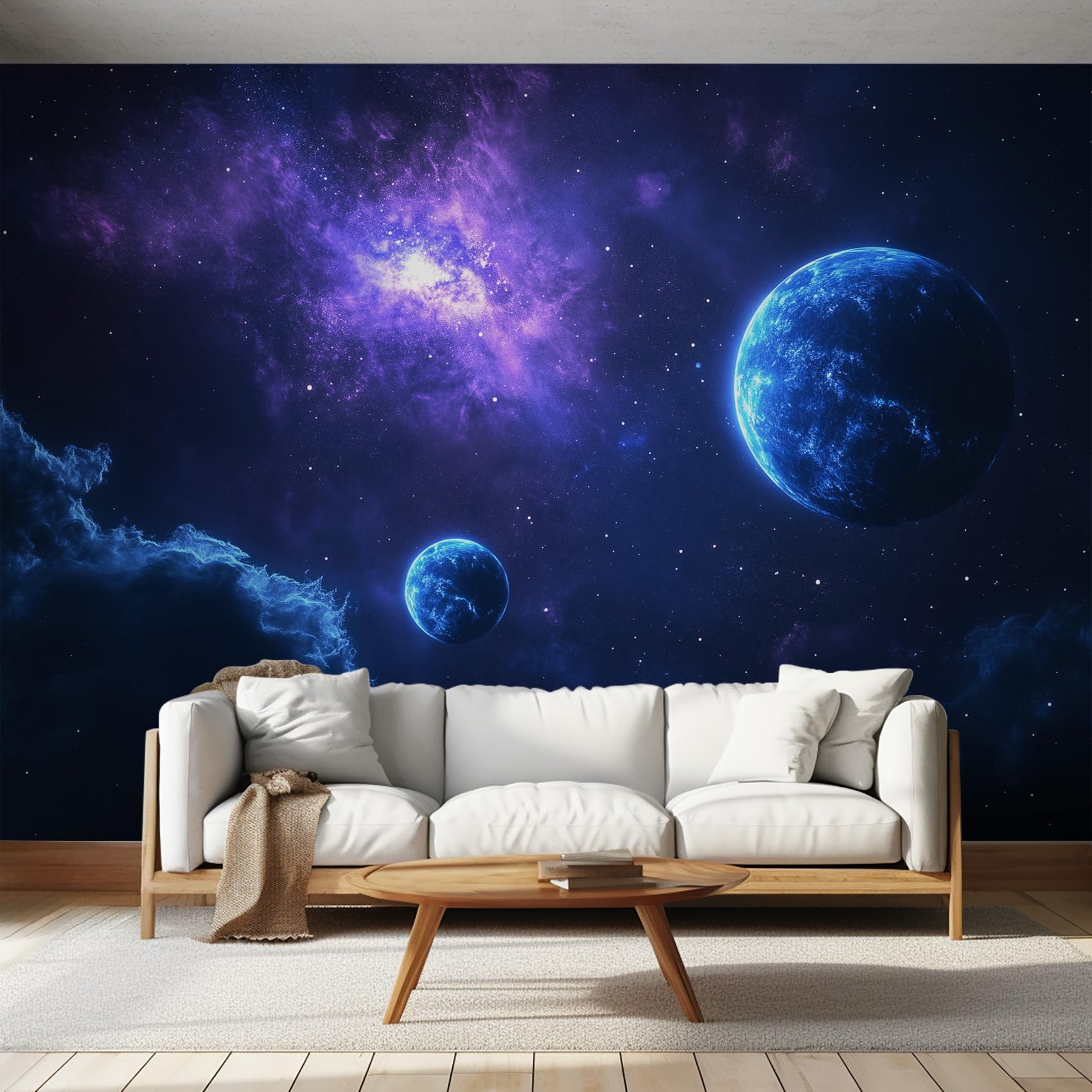 Générique Papier Peint Panoramique Terre Espace Extérieur - Papier Peint Spatial Pourpre Bleu Foncé - Deco Chambre Salon - Fresque Murale - Wallpaper - 450x260 cm B545