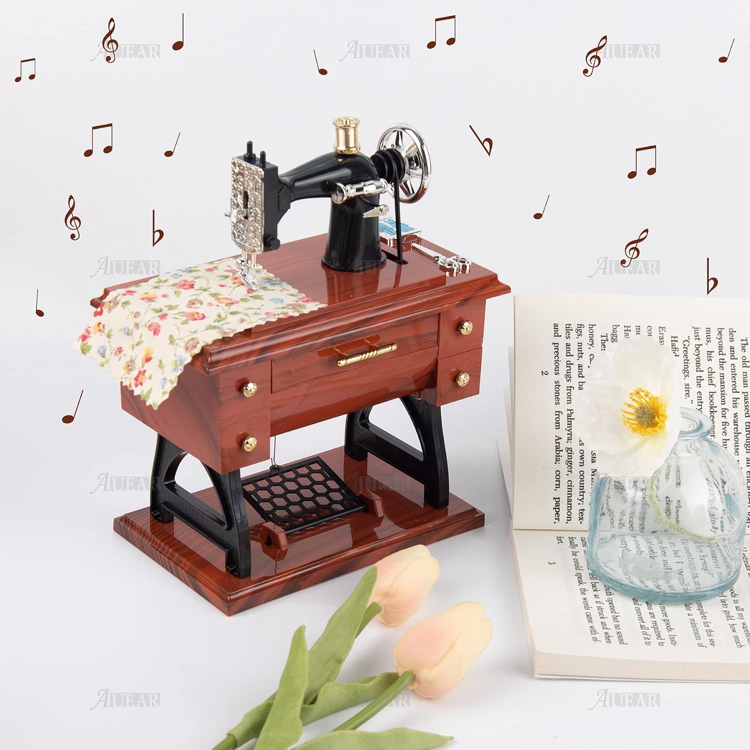 AUEAR, Large Vintage Sewing Machine Clockwork Music Box for Collection Gift Decoration