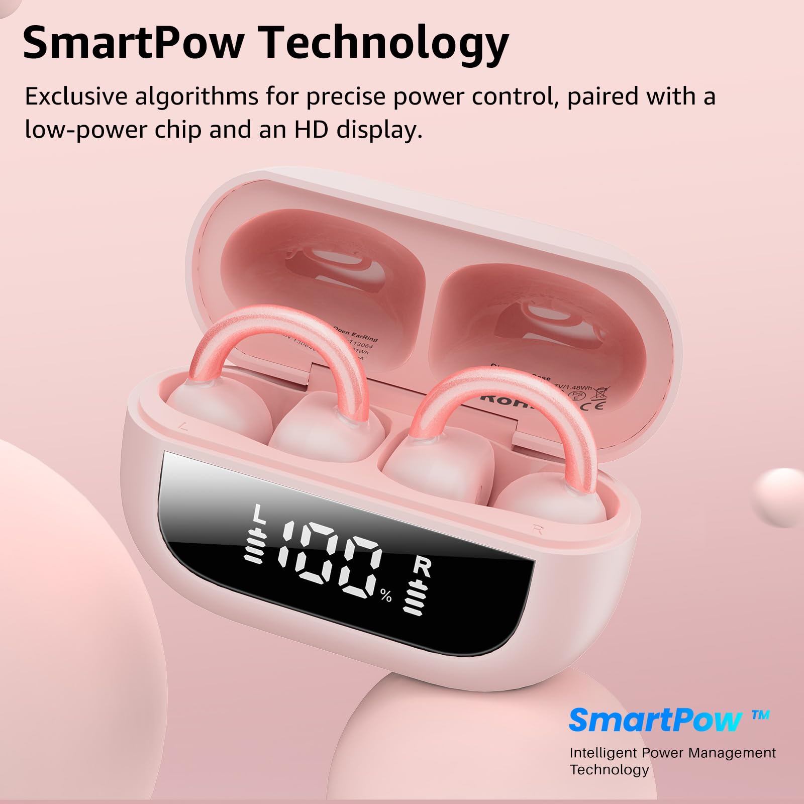 TOZO OpenEarRing Écouteurs Bluetooth sans Fil 5.1g Ultraléger Confortable | Réduction IA de Bruit ORIGX Acoustique EQs Ajustement 40H d'Autonomie LED Écran USB Type C IPX5