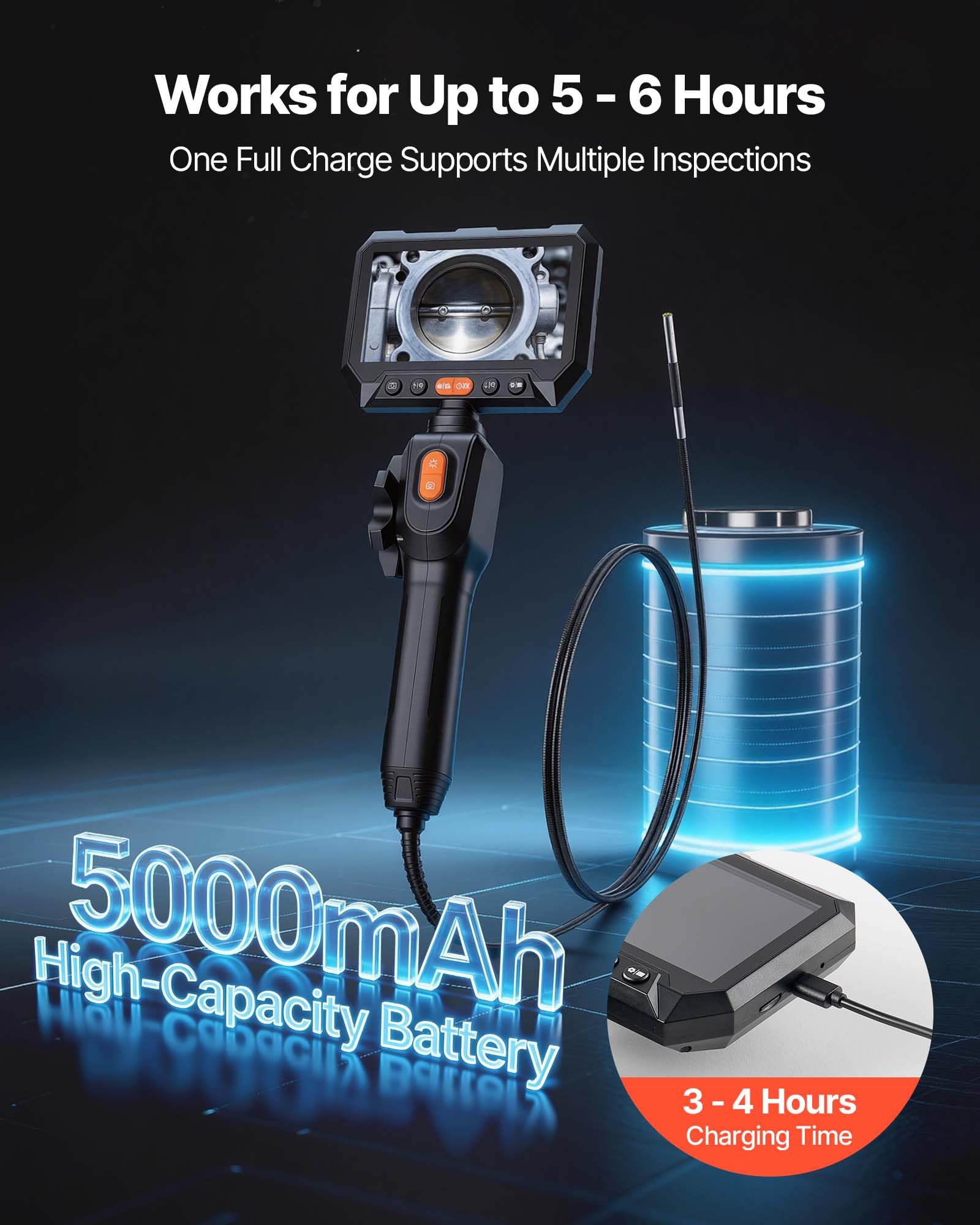 VEVOR Caméra Endoscopique 180° 2 Voies Endoscope avec Sonde 3,9 mm Caméra Inspection pour Canalisation Automobile avec Éclairage, Écran IPS HD 5 pouces, Câble Serpent Flexible 1,5 m, Zoom 8x, 5000 mAh
