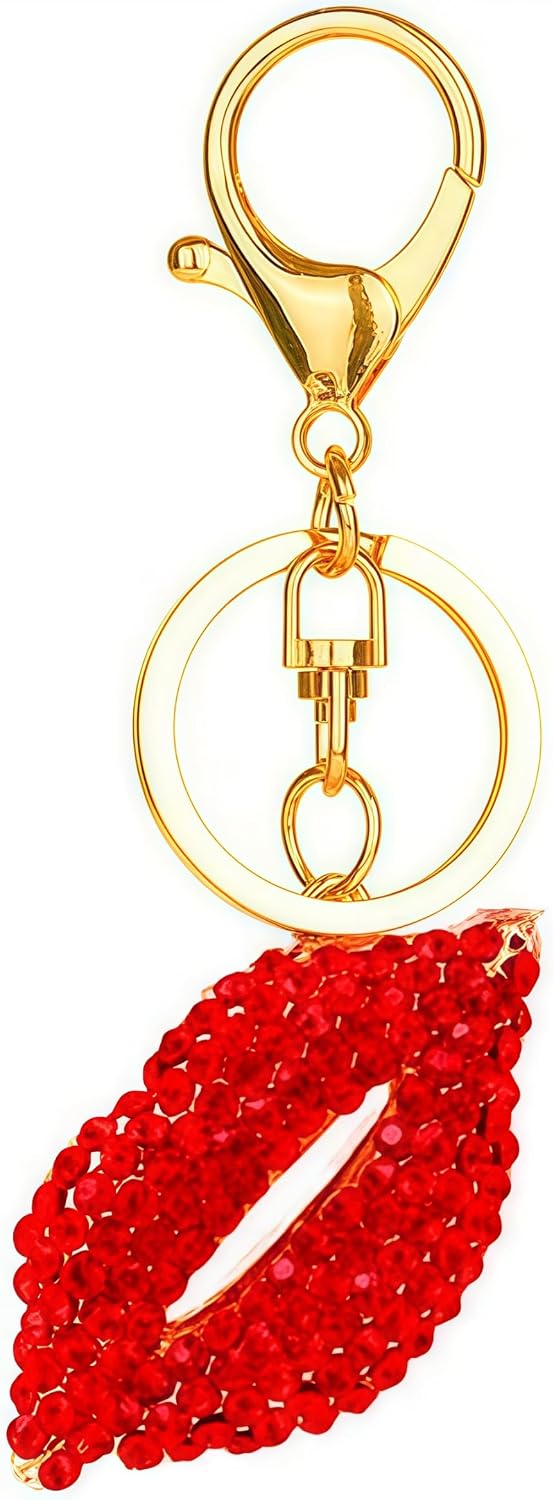 JewelBeauty Red Lips Rhinestone Keychain Kiss Charm Purse Bag Pendant Gift