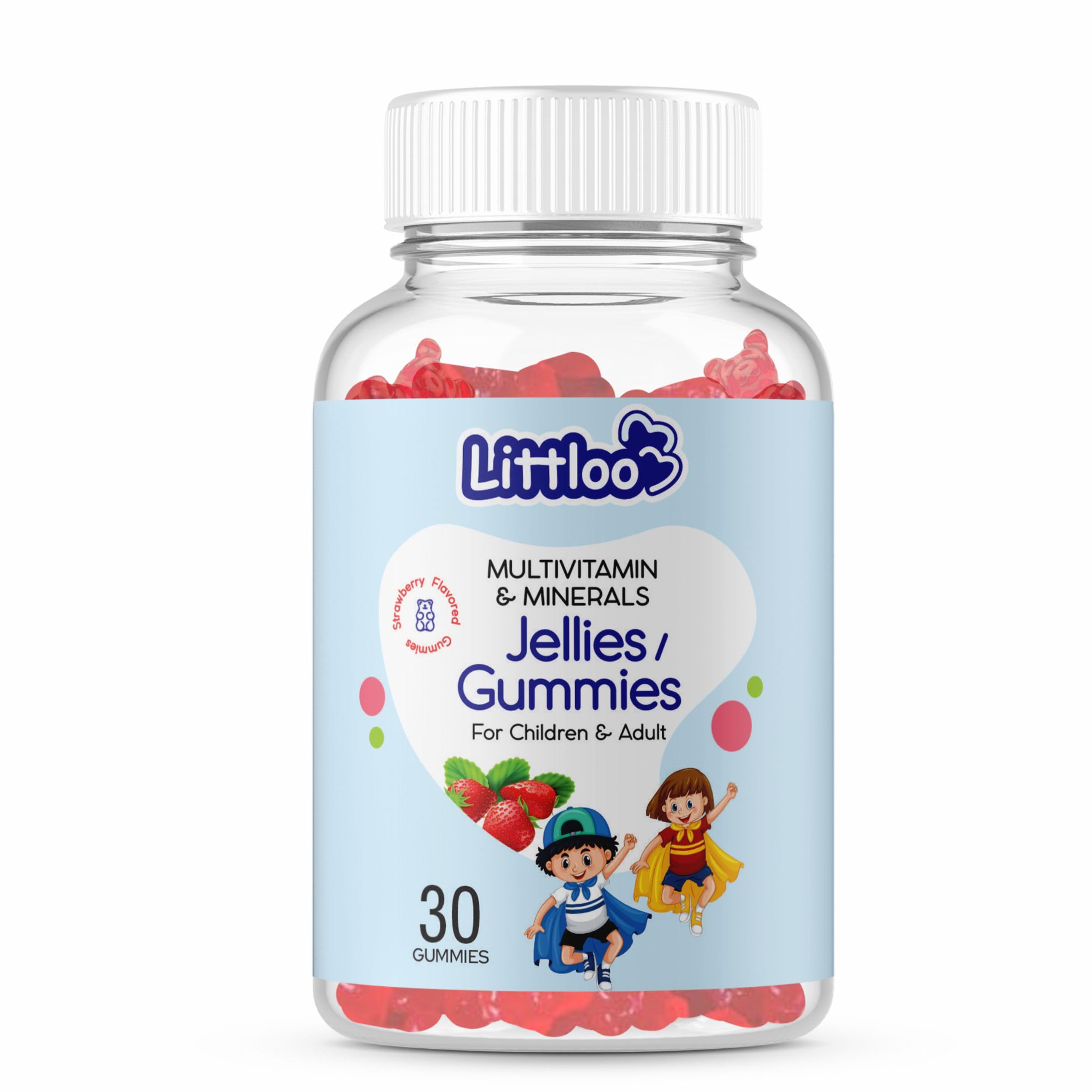 LITTLOOMultivitamin Gummies for Kids | Essential Daily Nutrition for Growing Minds | 30 Strawberry Flavoured Gummies for Improved Energy and Immunity - Pack of 1