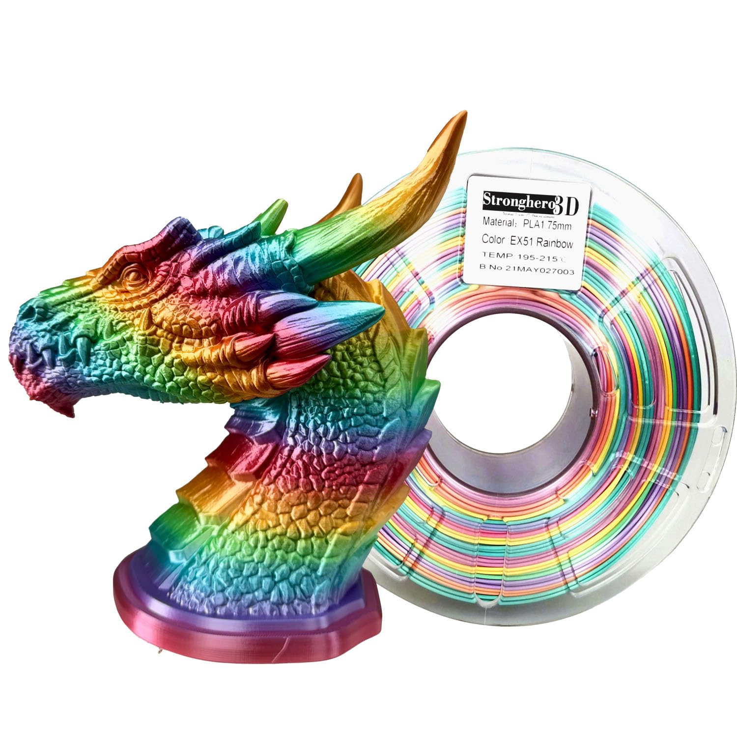 Stronghero3D PLA 3D Printer Filament 1.75mm EX51 Rainbow 1kg(2.2lbs) for ender3