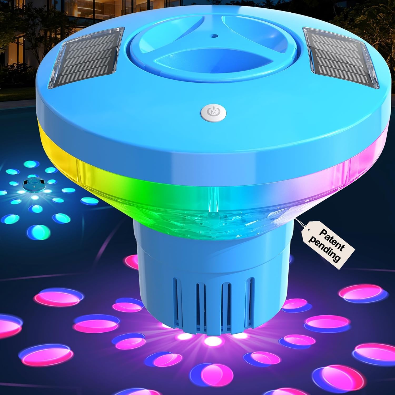 AearKing 2026 Dosificador Cloro Piscina,5 *3" Grande Dispensador Cloro Piscina Solar con Luces,19cm Diámetro Dispensador Cloro Flotante con Botón de Control,Dosificador de Cloro Ajustable para Piscina