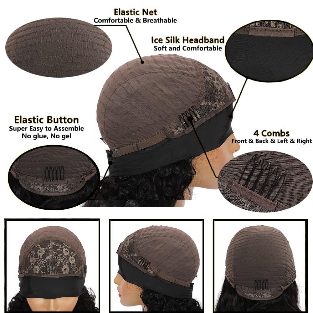 Headband Wigs Human Hair Body Wave 12 Inch Glueless None Lace Front Wig Brazilian Virgin Hair Wear and Go Wigs for Black Women 180% Density Wigs Natural Black Color