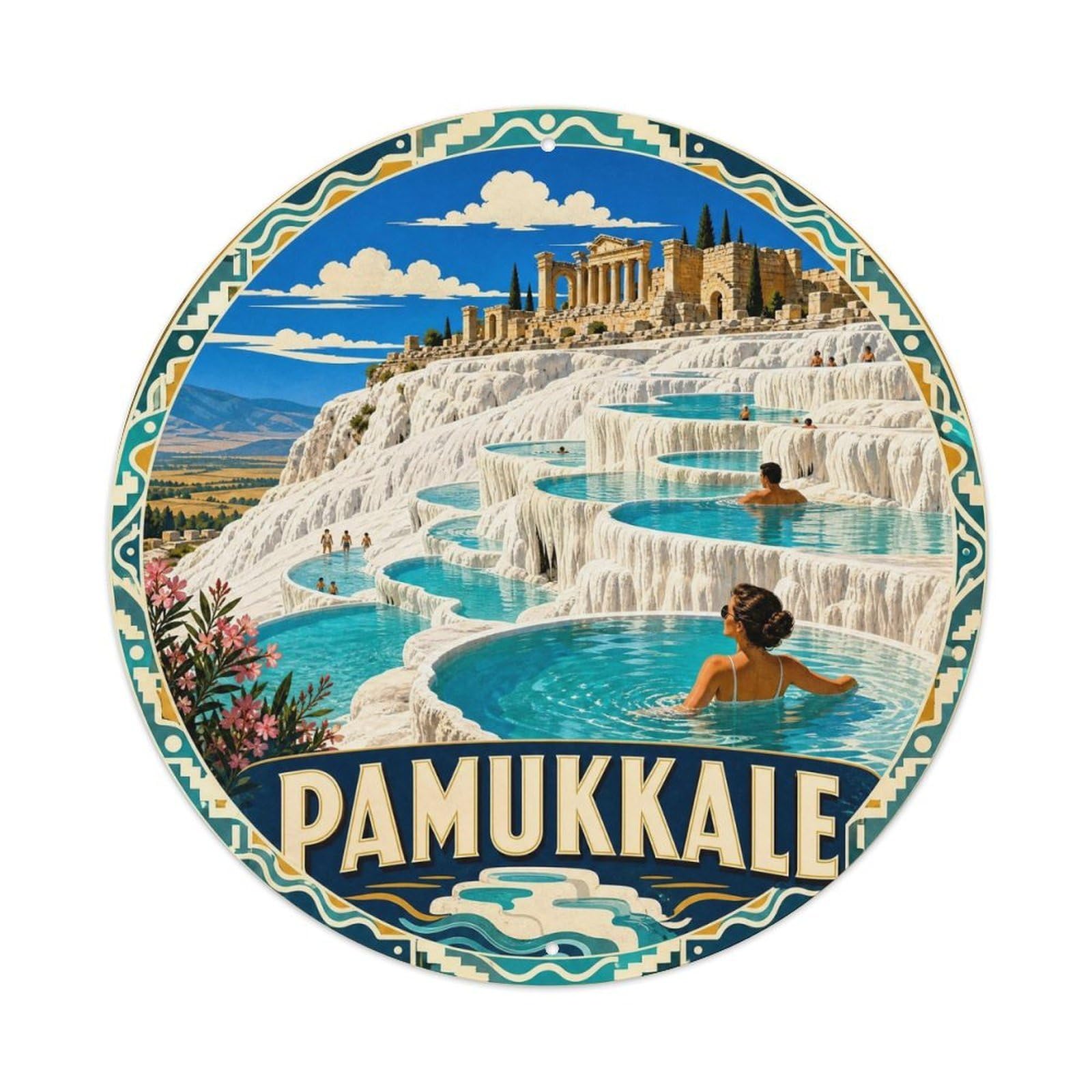 Pamukkale Thermal Pools Turkey Travel Color Block Metal Tin Sign