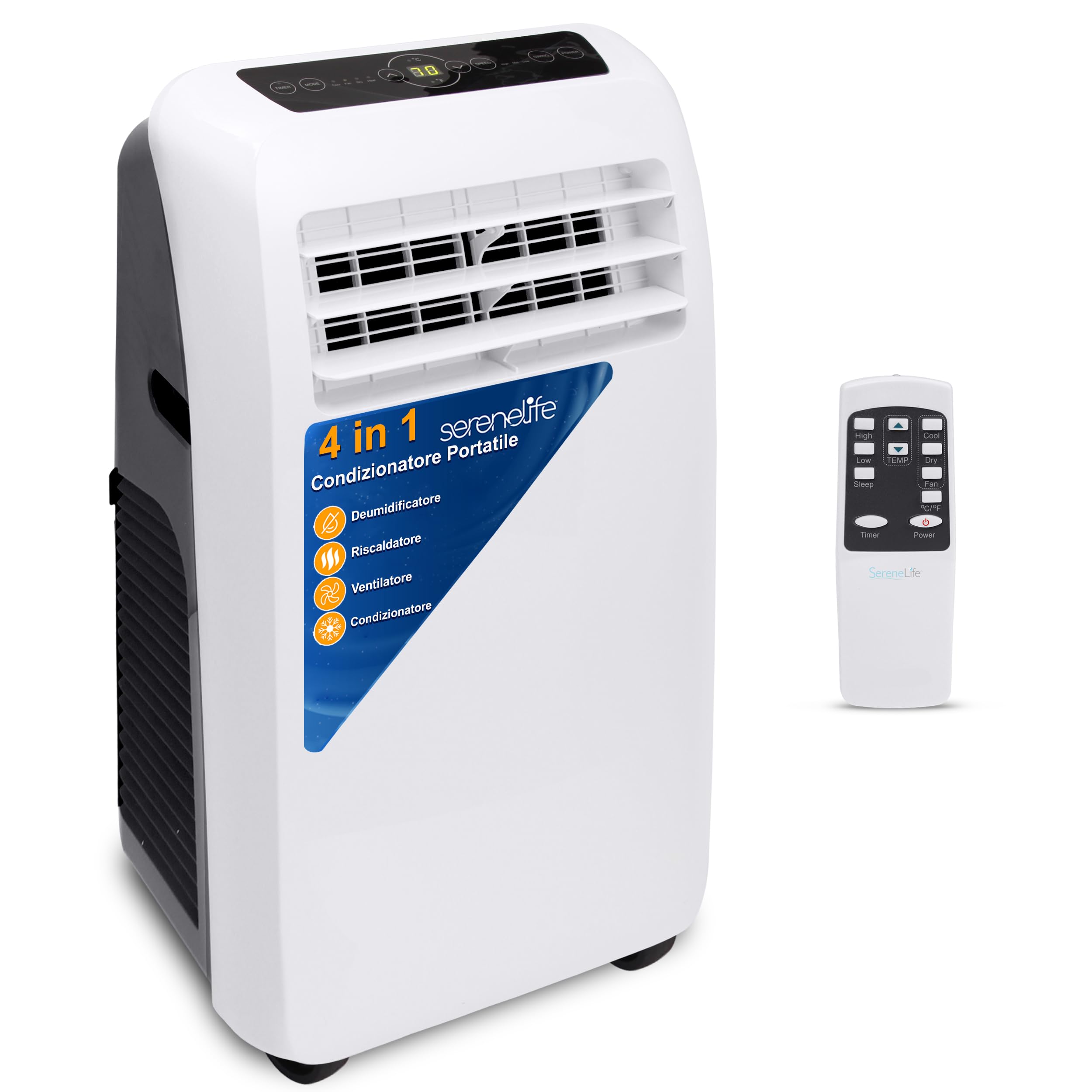 SereneLife Condizionatore Portatile 3-in-1 con Deumidificatore, Ventilatore, Telecomando, Kit Finestra, 9,000 BTU, [Classe A]
