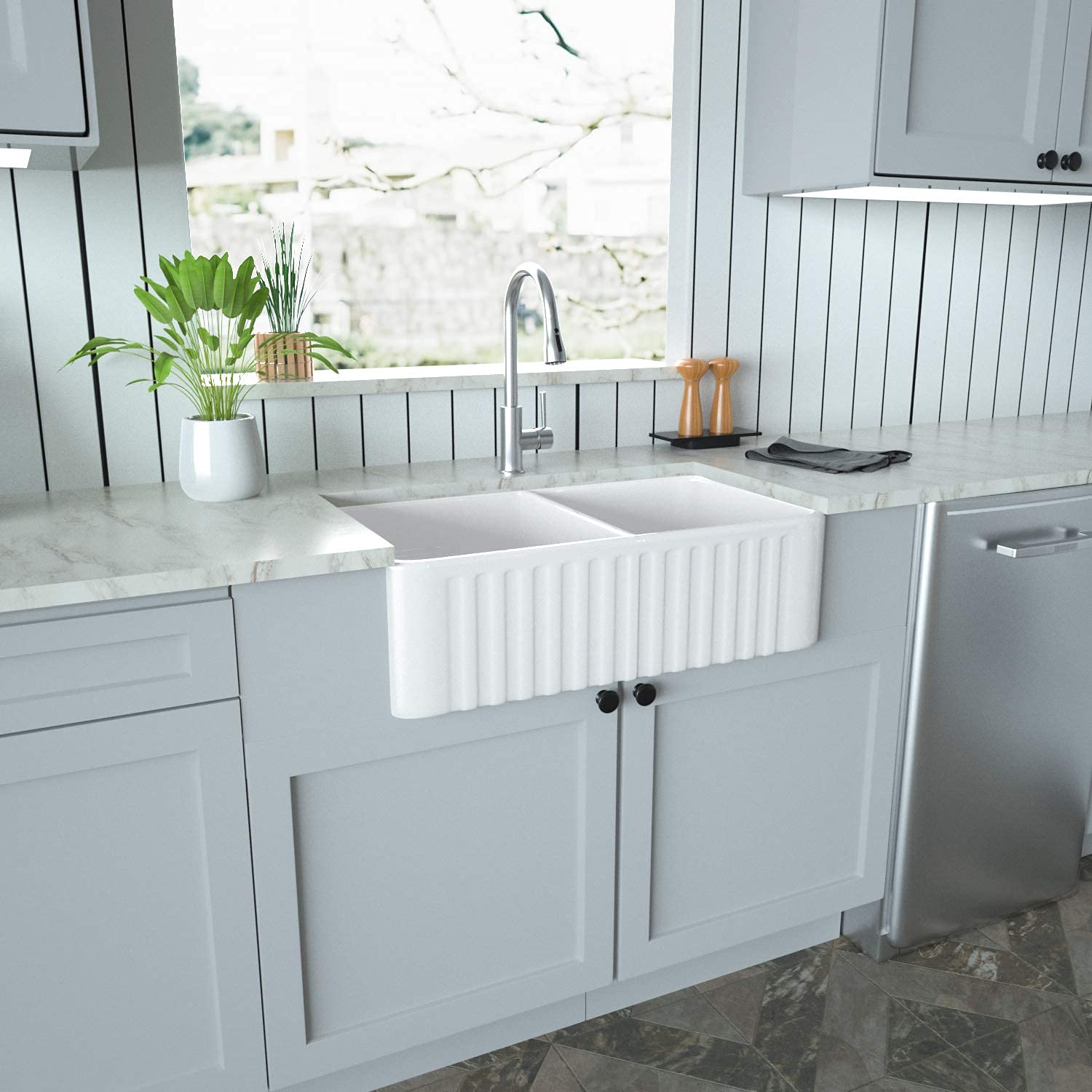 White Farmhouse Double Sink Mocoloo 33 Inch White Farmhouse Kitchen