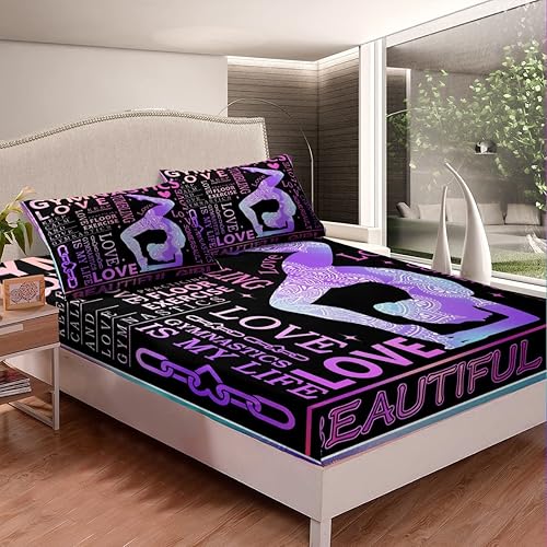 Miniatura 2 de Sábana bajera ajustable de gimnasia para niñas, amantes de la gimnasia, tamaño matrimonial, regalos de gimnasta para niñas, adolescentes y mujeres,