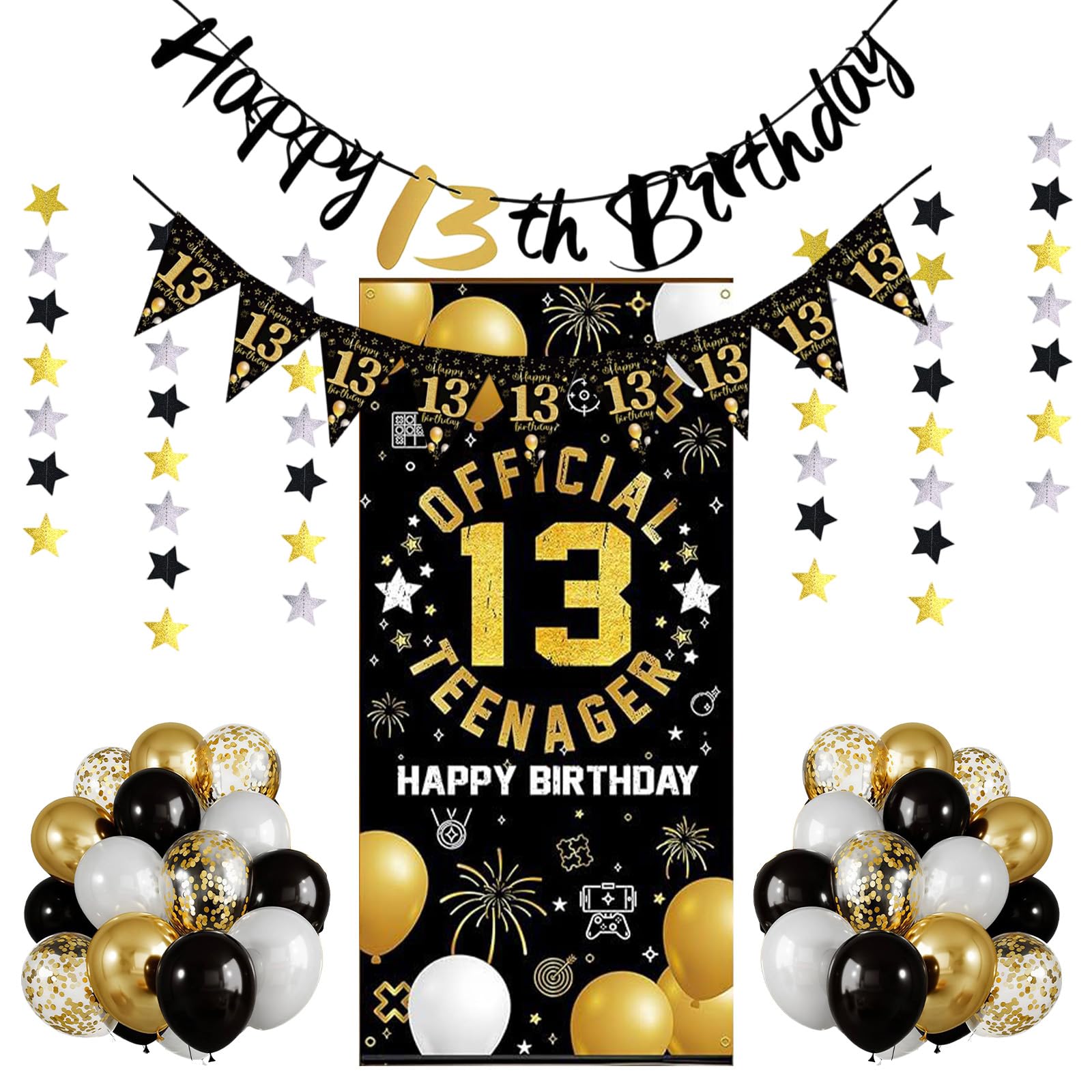 13e Verjaardag Decoratie Set – Banner En Folieballonnen – 'Official Teenager' – Herbruikbaar – Voor Jongens En Meisjes