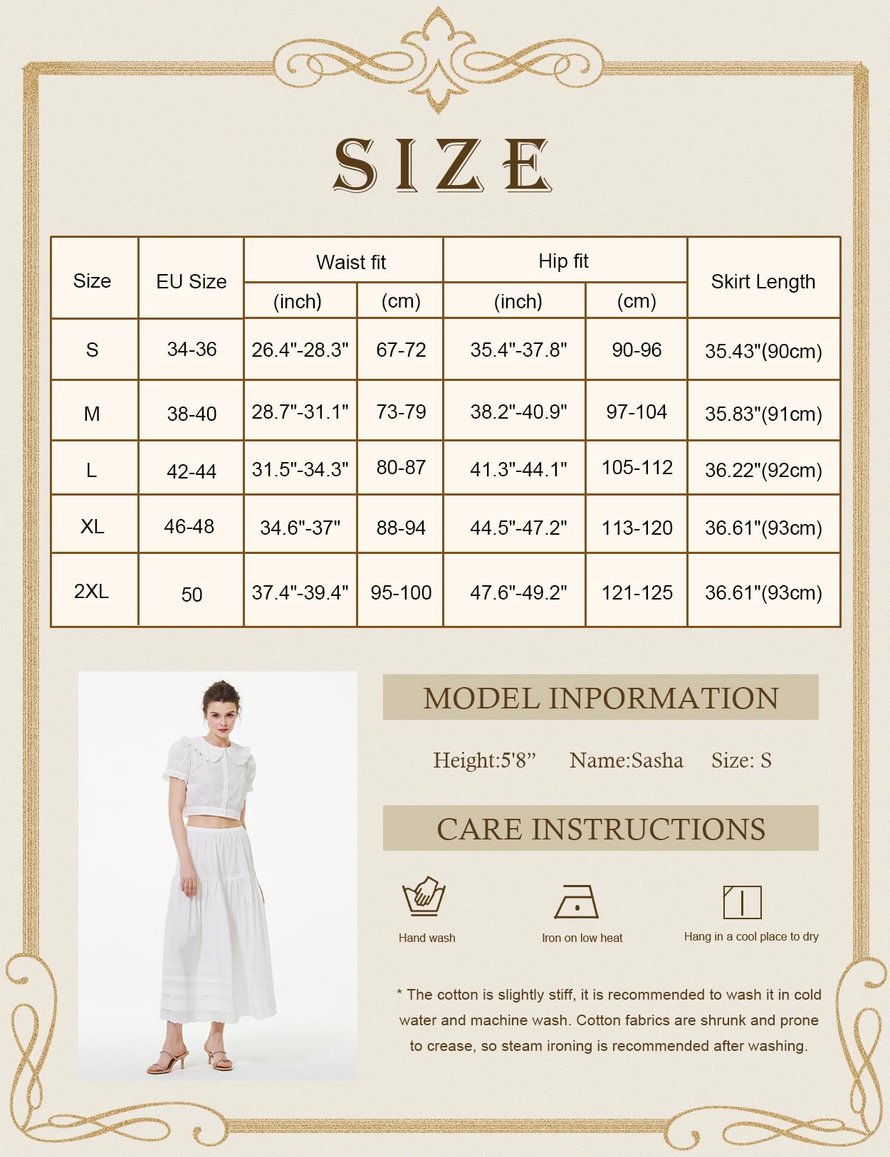 BEAUTELICATE Damska spódnica na schody, bawełniana, długa spódnica w stylu boho, letnia spódnica, długość do kostek, elastyczna talia, biała, S-XXL