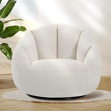 Gericco Swivel Accent Chair for Living Room/Bedroom, 360 Degree Rotating Fluffy Barrel Chair, Modern Oversized Cozy Reading Chair with Plush Faux Fur Fabric and High-Density Memory Foam, Beige