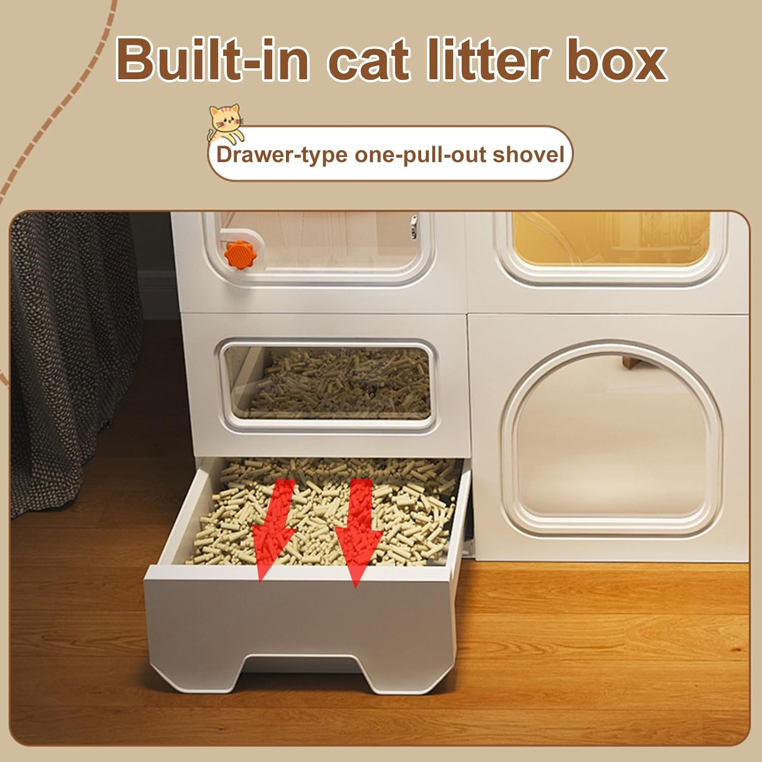 2-Tier with Storage Cubes, s Indoor with Litter Box, DIY Cat Enclosures, Cat Kennel, Pet Cage Large Exercise Place Ideal for 1-3 Cat(Yellow)