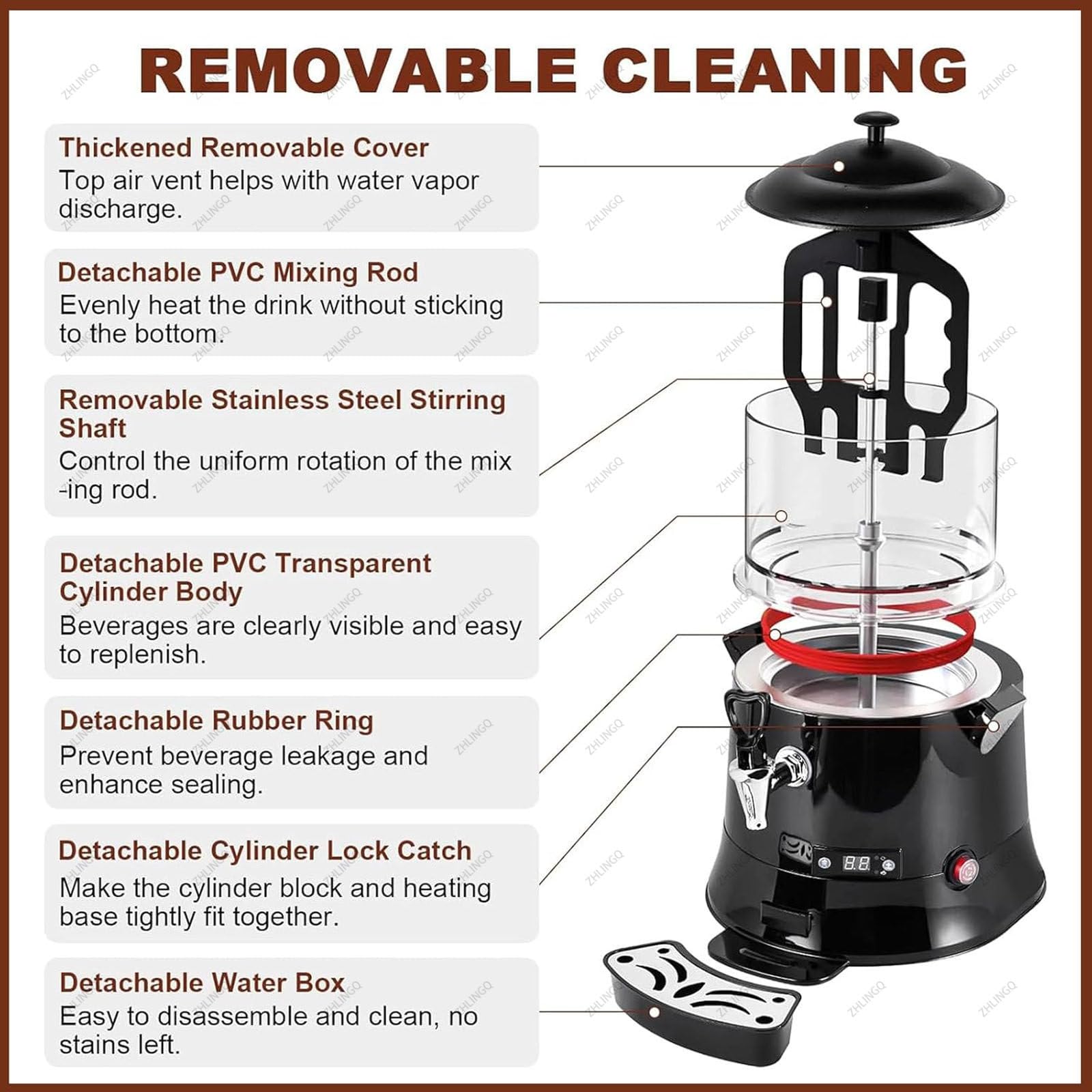 Distributeur de chocolat chaud commercial, machine à fondre antiadhésive avec écran LED, chauffe-boissons chaudes de 10 L pour boissons
