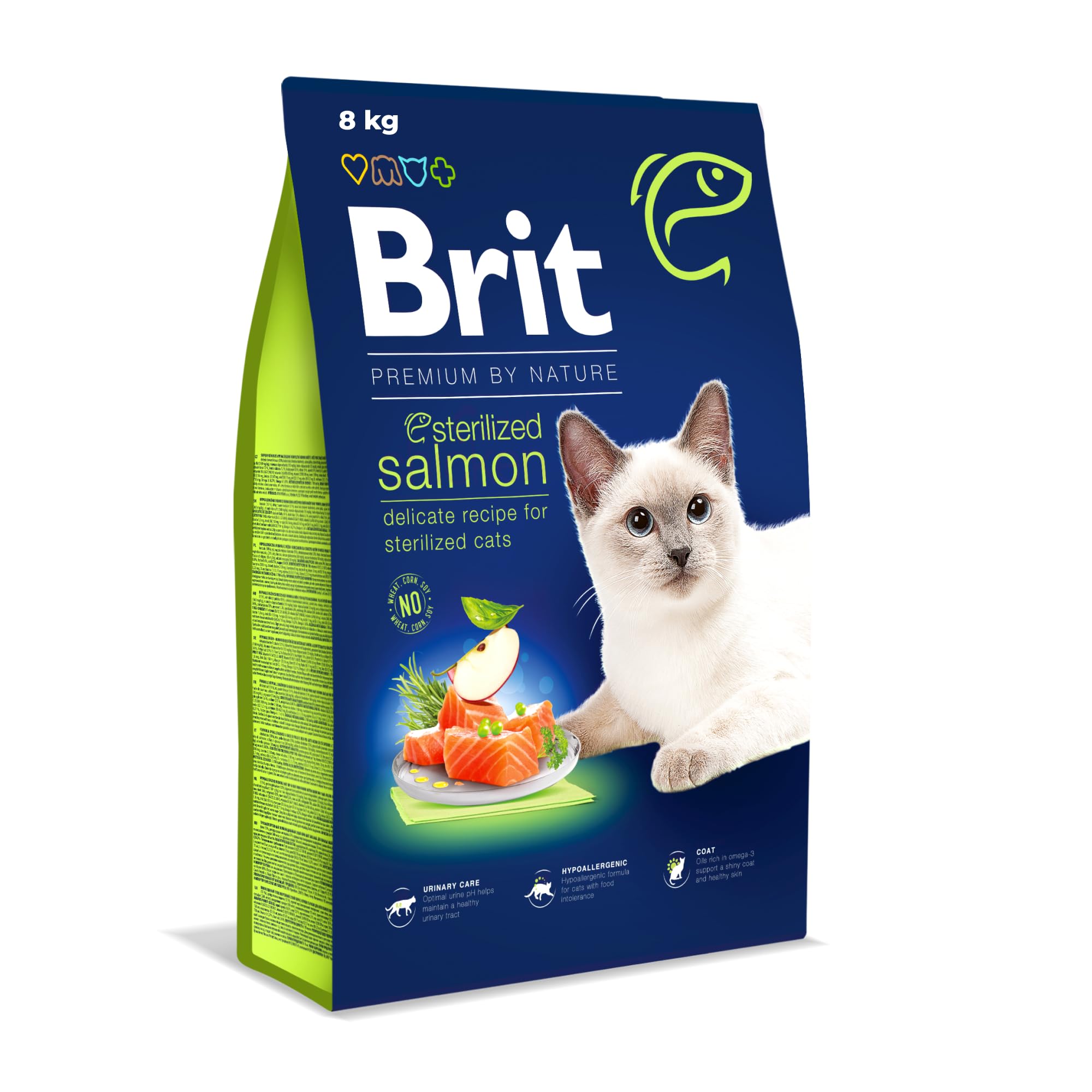 Brit Premium by Nature Trockenfutter für sterilisierte Katzen, Geschmacksrichtung Lachs, 8 kg